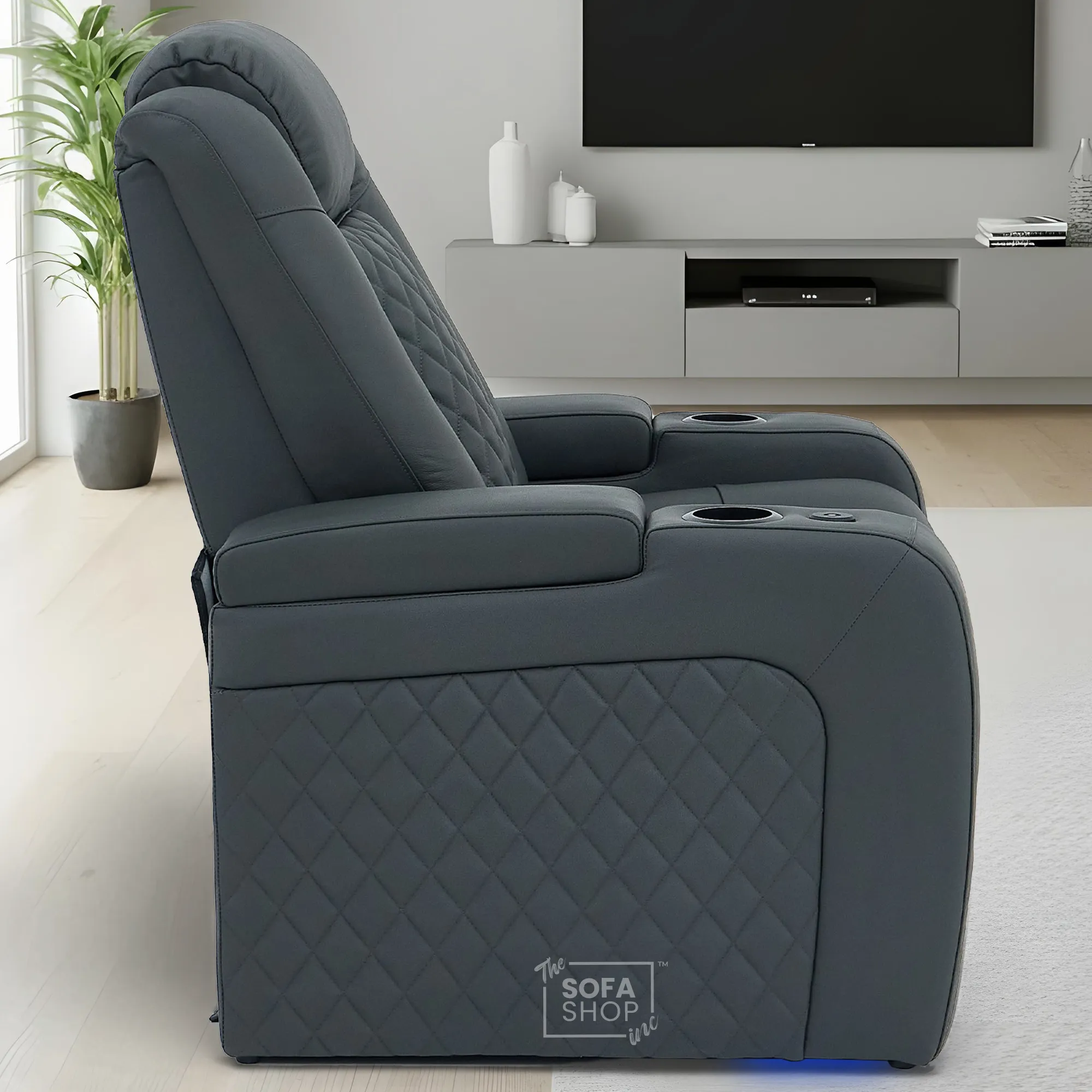 1 Seater Real Leather Electric Recliner Cinema Chair in Grey | Massage, Power Lumbar, Power Headrest, Power Grommet | Milano | The Sofa Shop - Image 5
