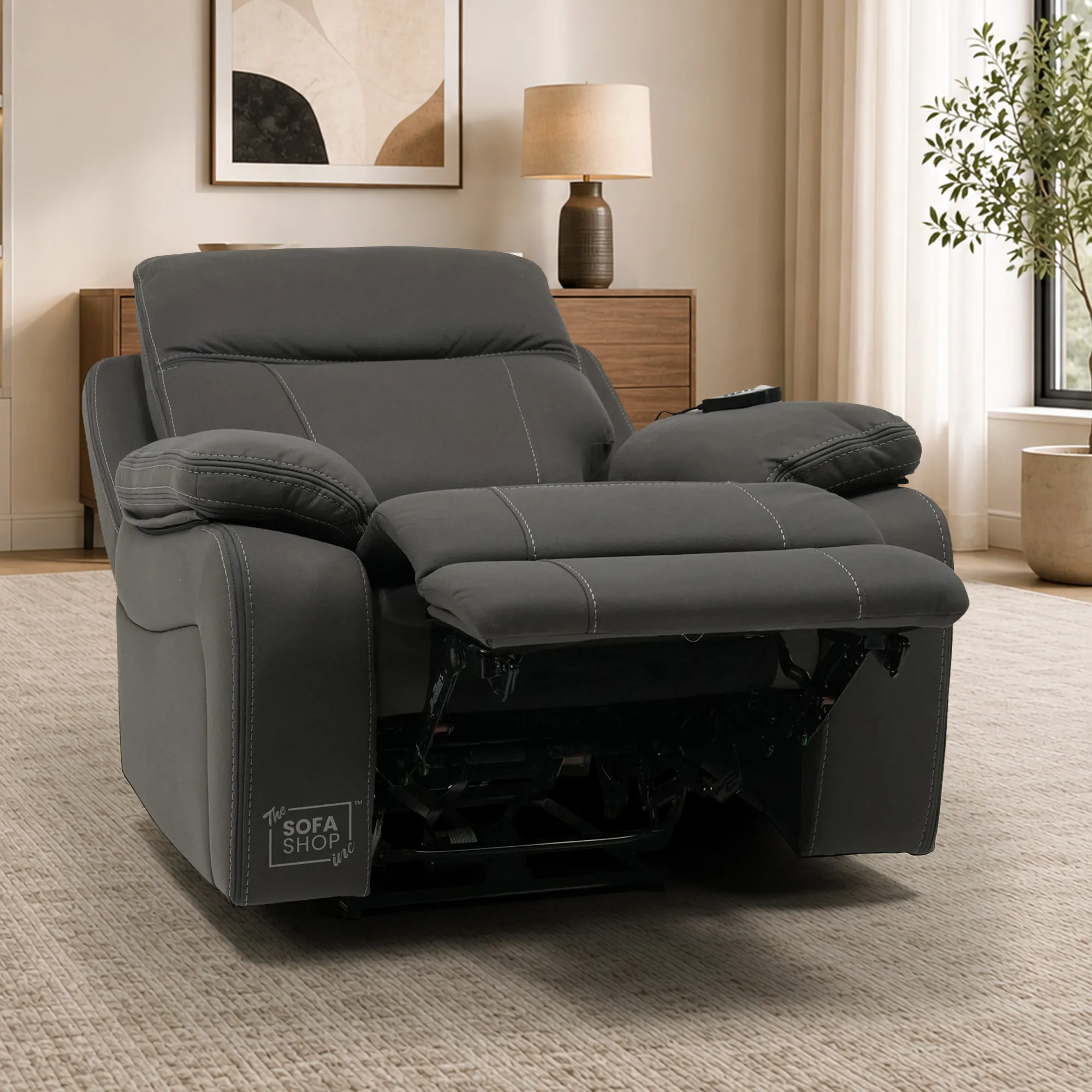 1 Seater Cinema Chair in Grey Resilience Fabric | Hi-Tech Recliner Chair with Power Recline + Power Headrest + Vibration Massage + USB Charging | Sample | Vinsonova | The Sofa Shop - Image 3