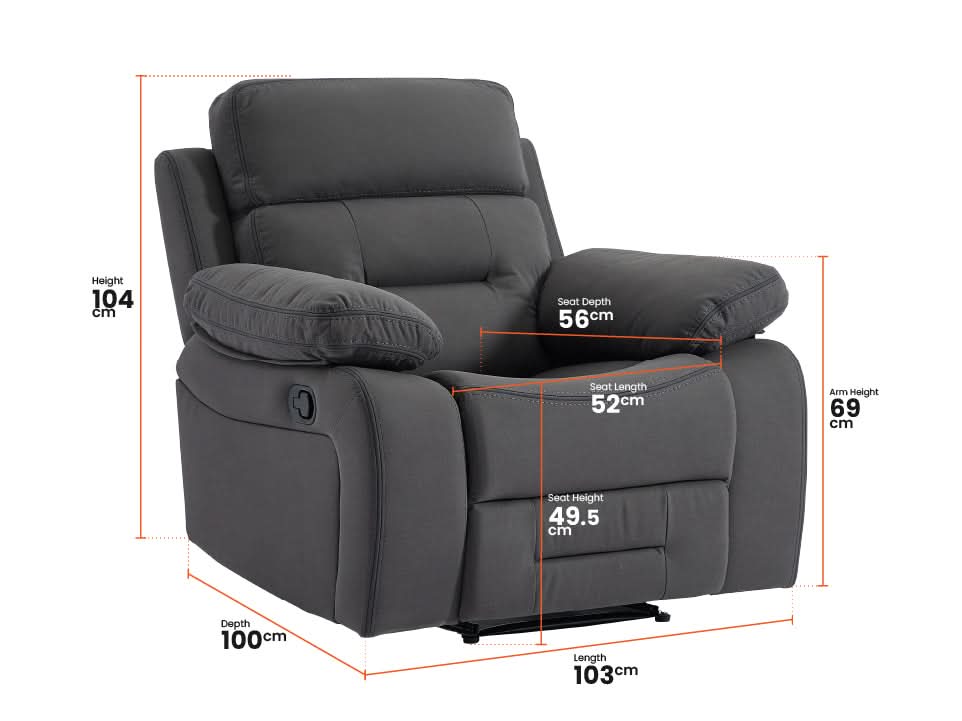 1 Seater Dark Grey Fabric Manual Recliner Armchair | Manual Chair With High Back Support & Dotted Fabric | Foster | The Sofa Shop - Image 4
