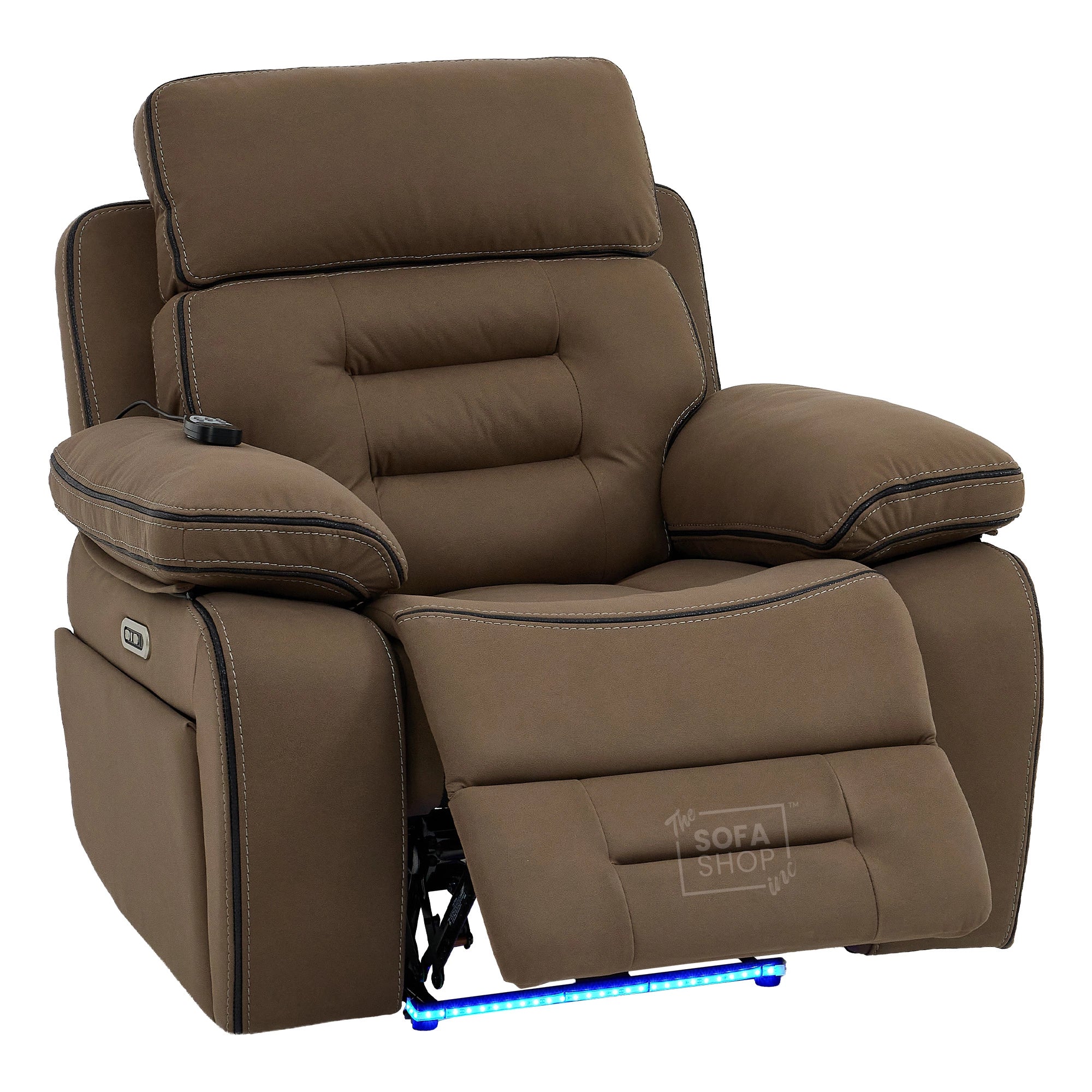 1 Seater Mocha Brown Fabric Electric Recliner Cinema Armchair | Hi-Tech Chair With Vibration Massage, Heated Lumbar & Power Adjustable Headrest | Tuscany | The Sofa Shop - Image 13