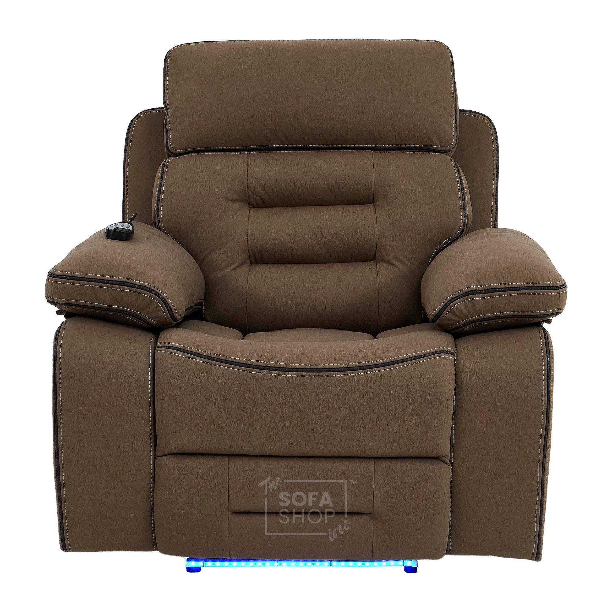 1 Seater Mocha Brown Fabric Electric Recliner Cinema Armchair | Hi-Tech Chair With Vibration Massage, Heated Lumbar & Power Adjustable Headrest | Tuscany | The Sofa Shop - Image 14
