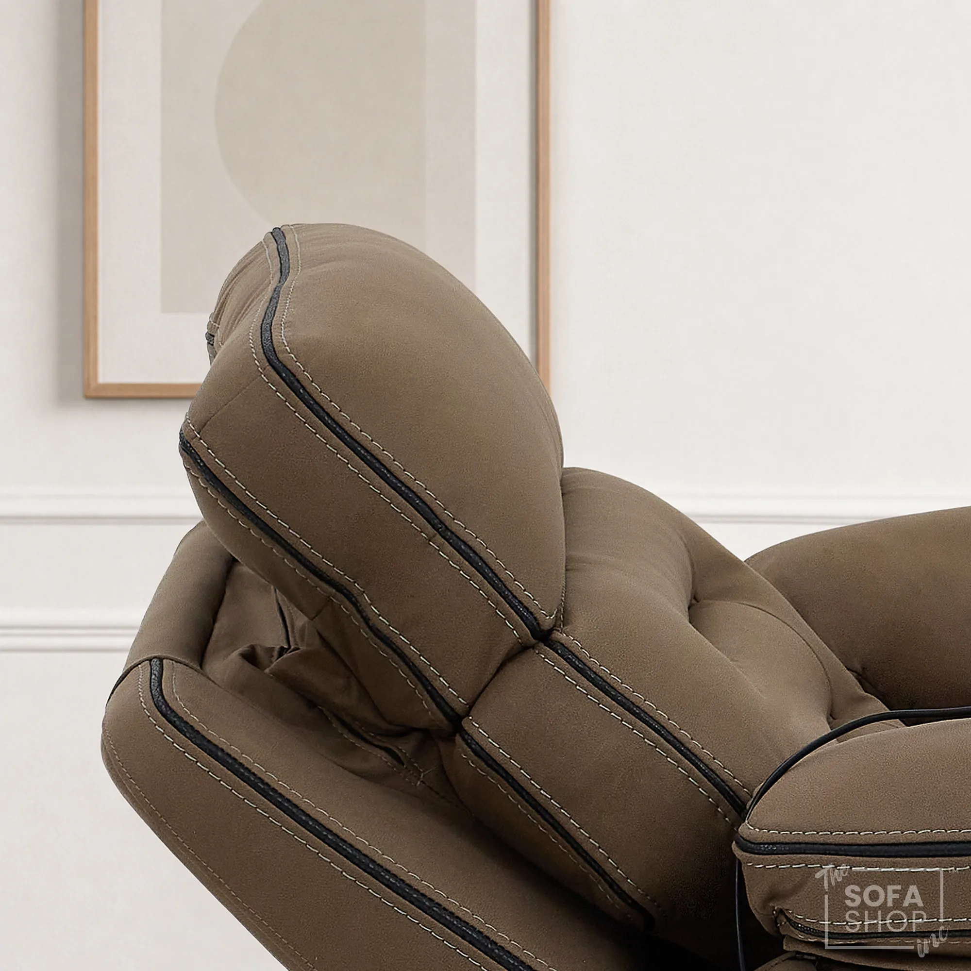 1 Seater Mocha Brown Fabric Electric Recliner Cinema Armchair | Hi-Tech Chair With Vibration Massage, Heated Lumbar & Power Adjustable Headrest | Tuscany | The Sofa Shop - Image 5