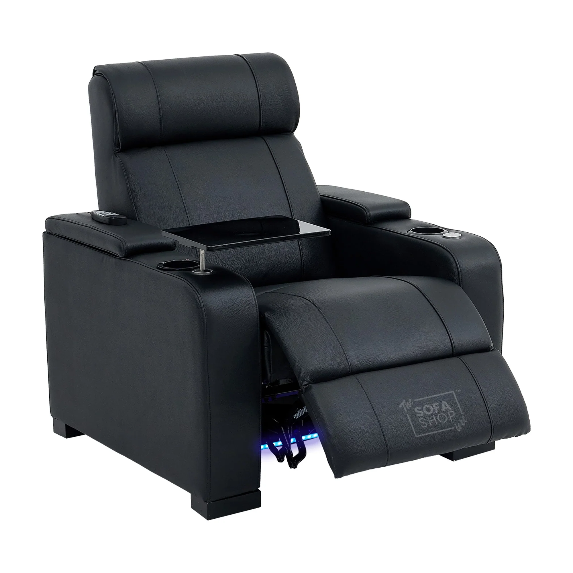 1 Seater Black Genuine Leather Electric Recliner Cinema Chair | Power Seat With Massage, Heat, Cooling Cup Holder & Detachable Tray Table | Rimini | The Sofa Shop - Image 18