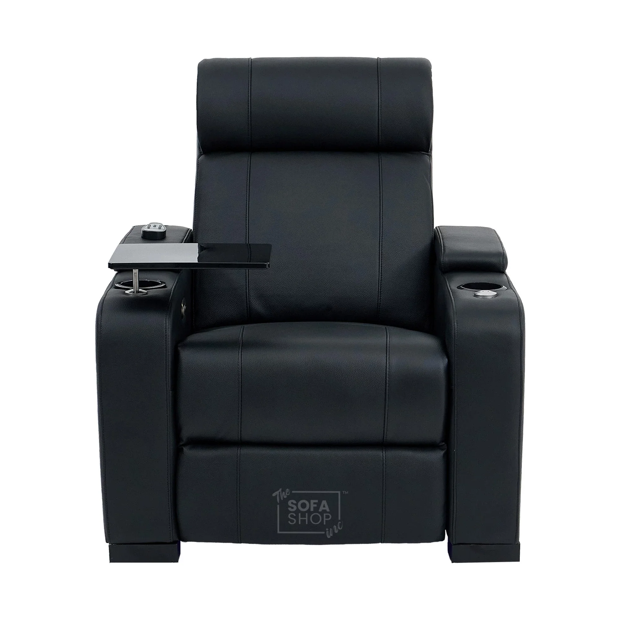 1 Seater Black Genuine Leather Electric Recliner Cinema Chair | Power Seat With Massage, Heat, Cooling Cup Holder & Detachable Tray Table | Rimini | The Sofa Shop - Image 19