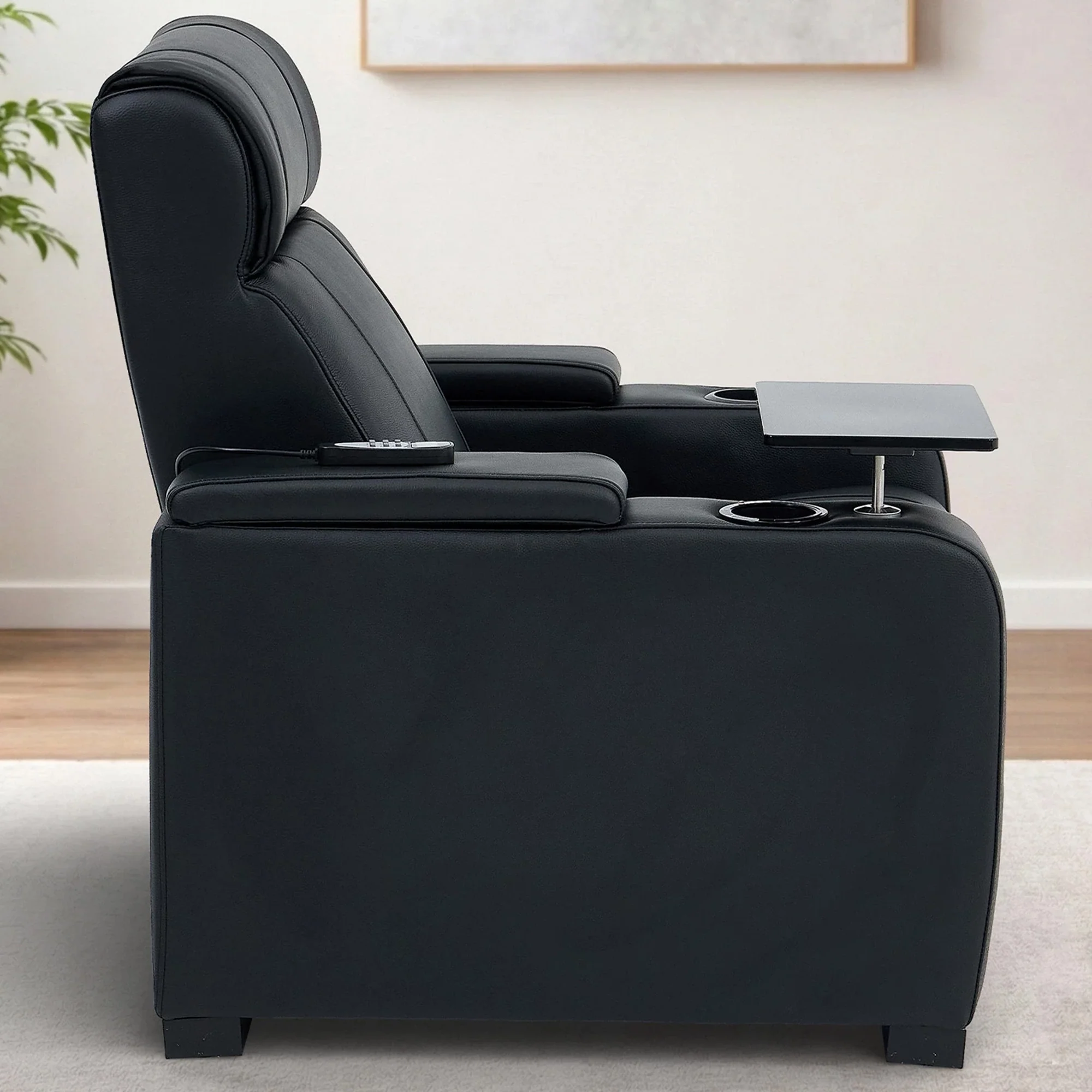 1 Seater Black Genuine Leather Electric Recliner Cinema Chair | Power Seat With Massage, Heat, Cooling Cup Holder & Detachable Tray Table | Rimini | The Sofa Shop - Image 6