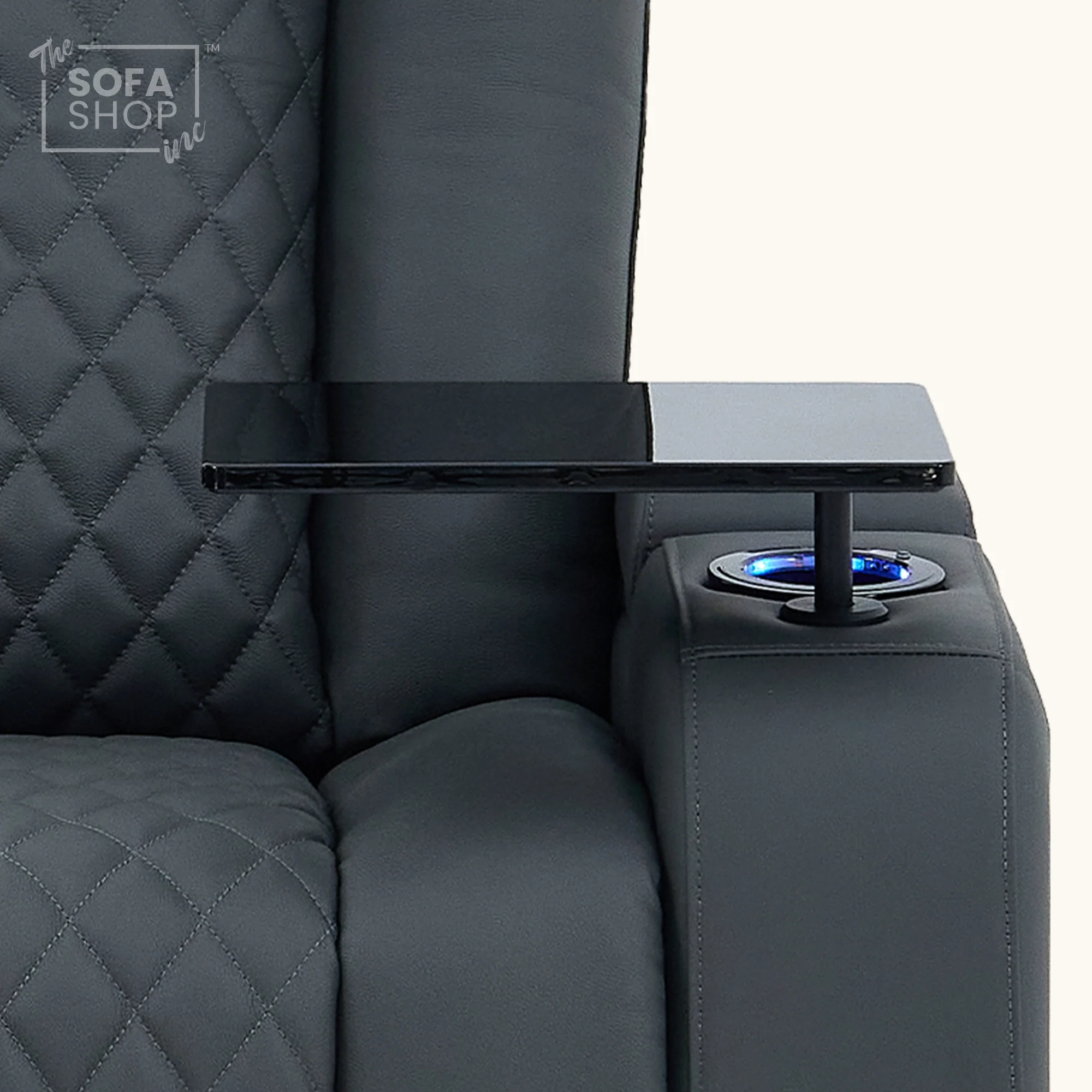 1 Seater Grey Real Leather Electric Recliner Cinema Chair | Hi-Tech Armchair With Vibration Massage, Heated Lumbar, Power Headrest, Cooling + Heating Cup Holders & Power Grommet | Milano | The Sofa Shop - Image 11