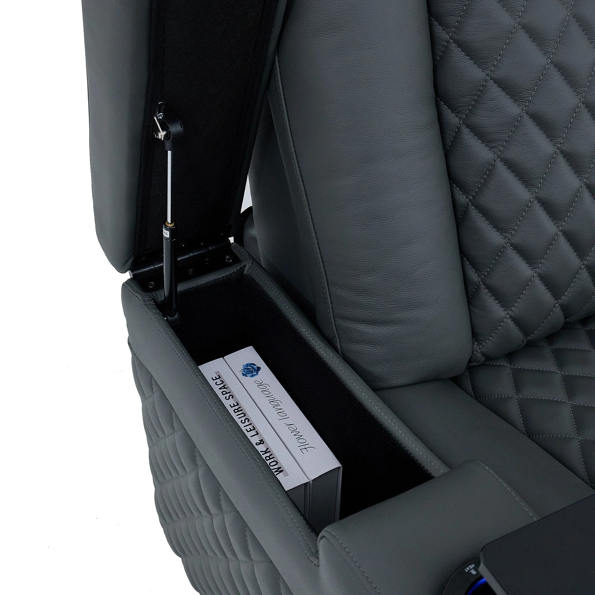 1 Seater Grey Real Leather Electric Recliner Cinema Chair | Hi-Tech Armchair With Vibration Massage, Heated Lumbar, Power Headrest, Cooling + Heating Cup Holders & Power Grommet | Milano | The Sofa Shop - Image 14