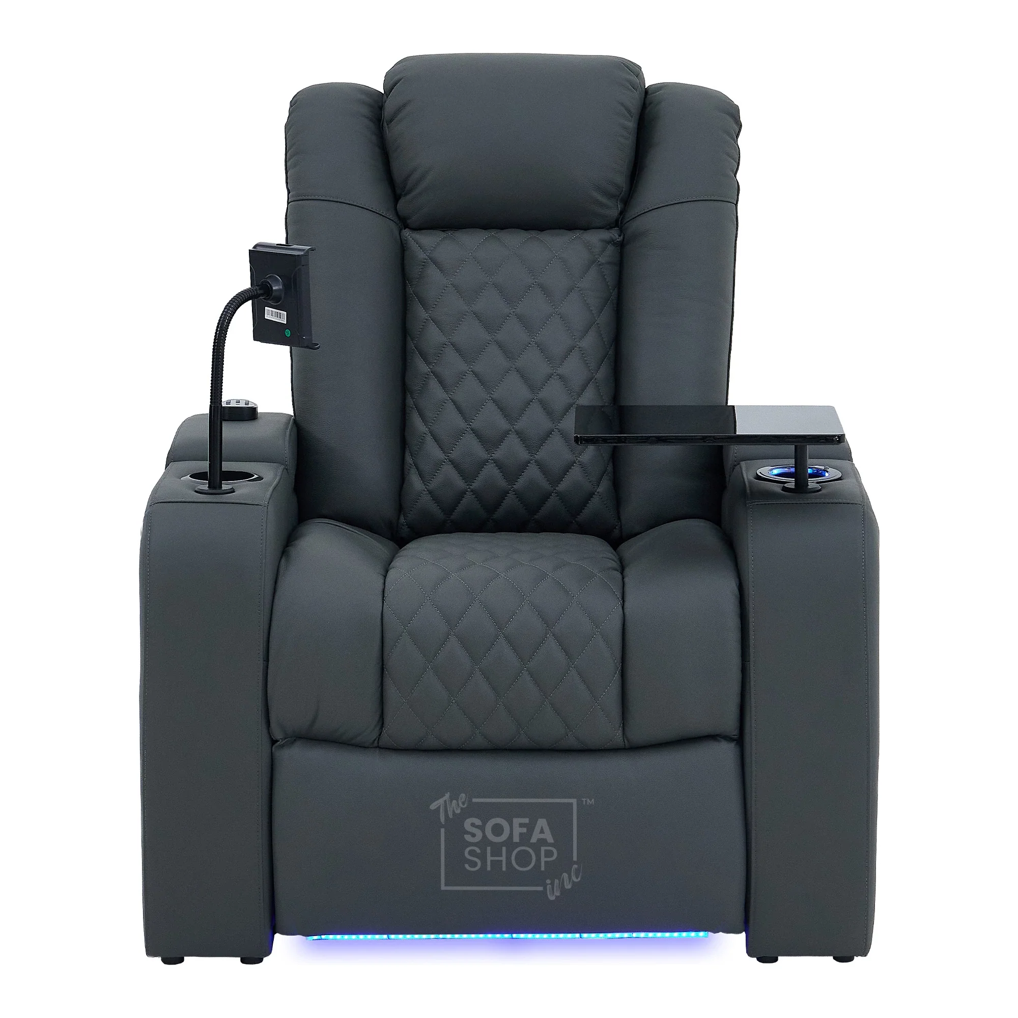1 Seater Grey Real Leather Electric Recliner Cinema Chair | Hi-Tech Armchair With Vibration Massage, Heated Lumbar, Power Headrest, Cooling + Heating Cup Holders & Power Grommet | Milano | The Sofa Shop - Image 16