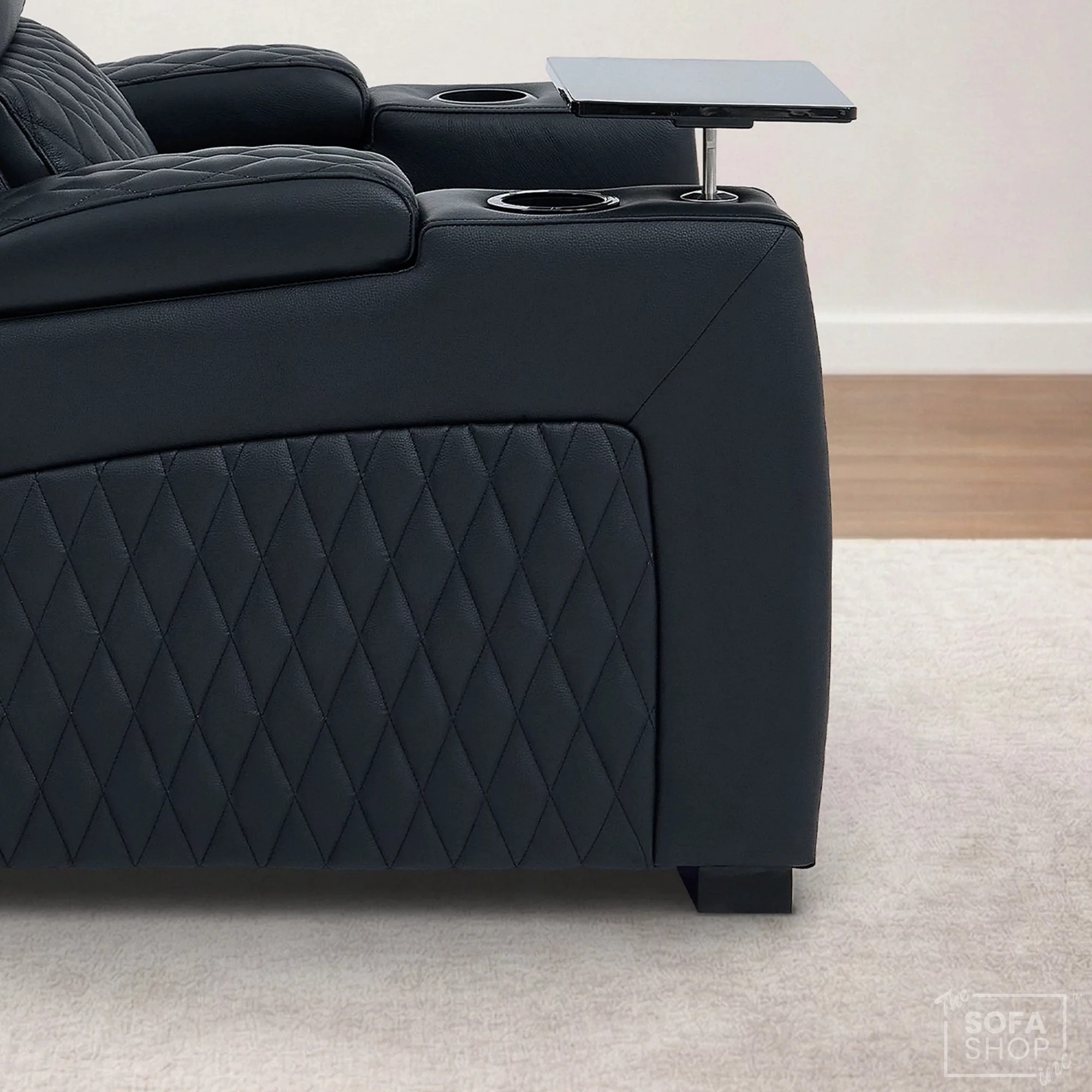 1 Seater Black Real Leather Electric Recliner Cinema Armchair | Hi-Tech Chair With Vibration Massage + Heated Lumbar + Cooler Cup Holder, Power Grommet, Power Headrest & Detachable Tray Table | Assisi | The Sofa Shop - Image 16