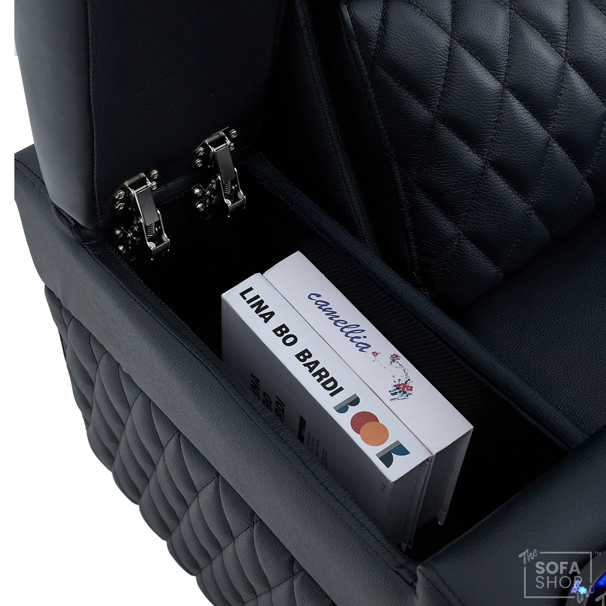1 Seater Black Real Leather Electric Recliner Cinema Armchair | Hi-Tech Chair With Vibration Massage + Heated Lumbar + Cooler Cup Holder, Power Grommet, Power Headrest & Detachable Tray Table | Assisi | The Sofa Shop - Image 17