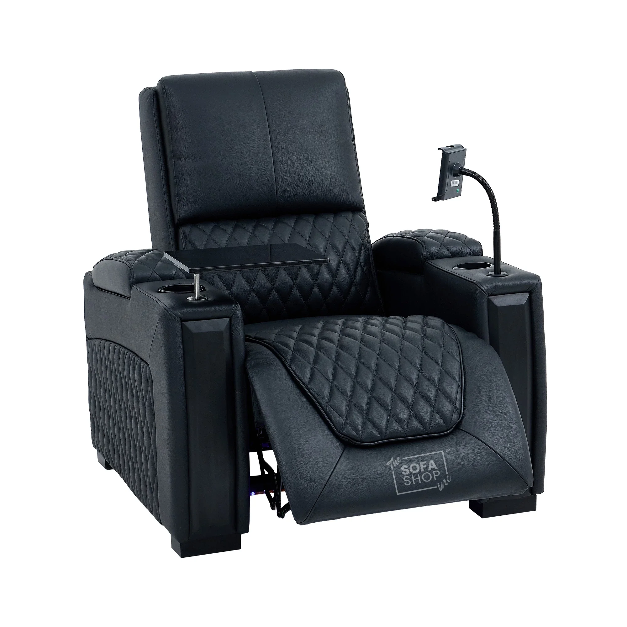 1 Seater Black Real Leather Electric Recliner Cinema Armchair | Hi-Tech Chair With Vibration Massage + Heated Lumbar + Cooler Cup Holder, Power Grommet, Power Headrest & Detachable Tray Table | Assisi | The Sofa Shop - Image 18