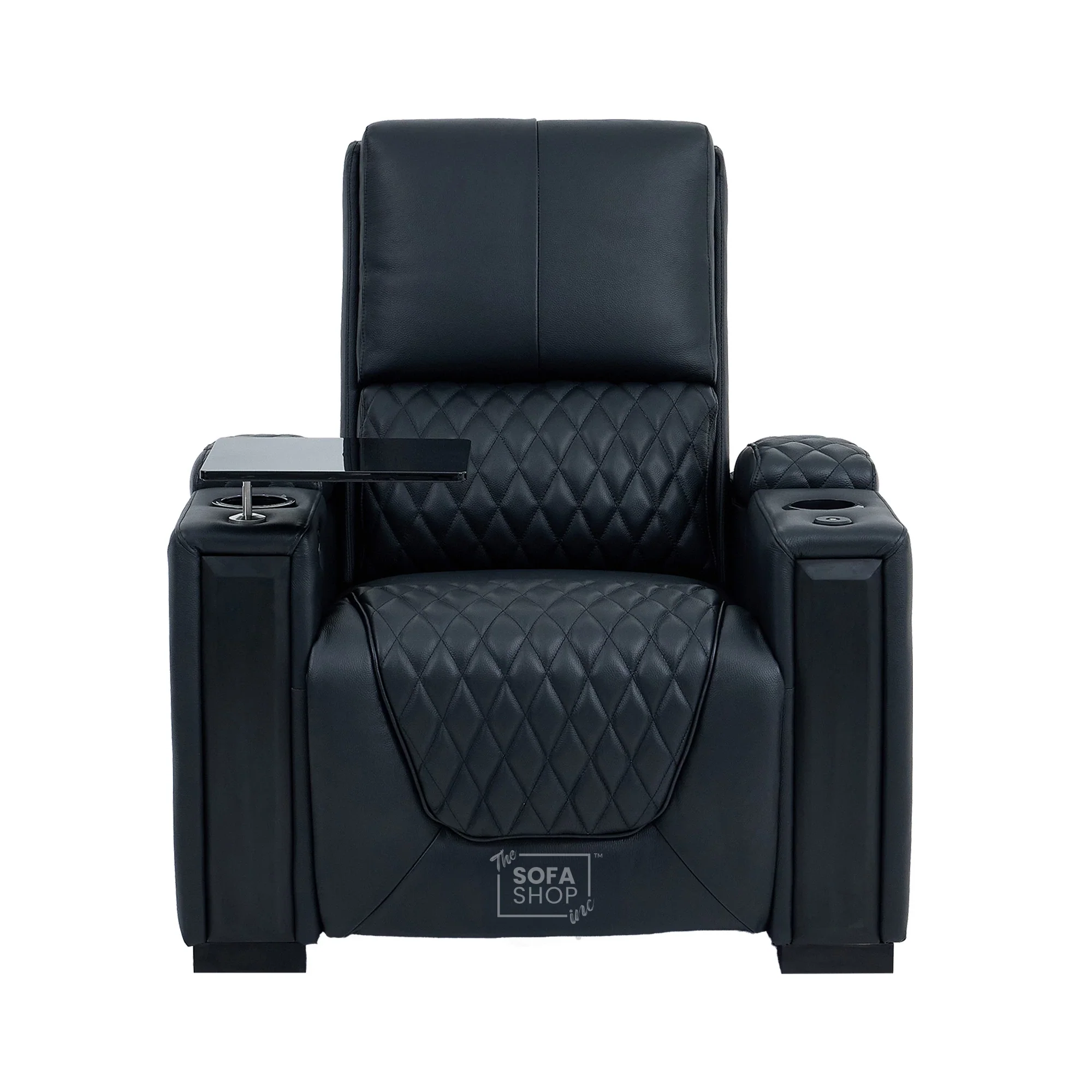 1 Seater Black Real Leather Electric Recliner Cinema Armchair | Hi-Tech Chair With Vibration Massage + Heated Lumbar + Cooler Cup Holder, Power Grommet, Power Headrest & Detachable Tray Table | Assisi | The Sofa Shop - Image 19