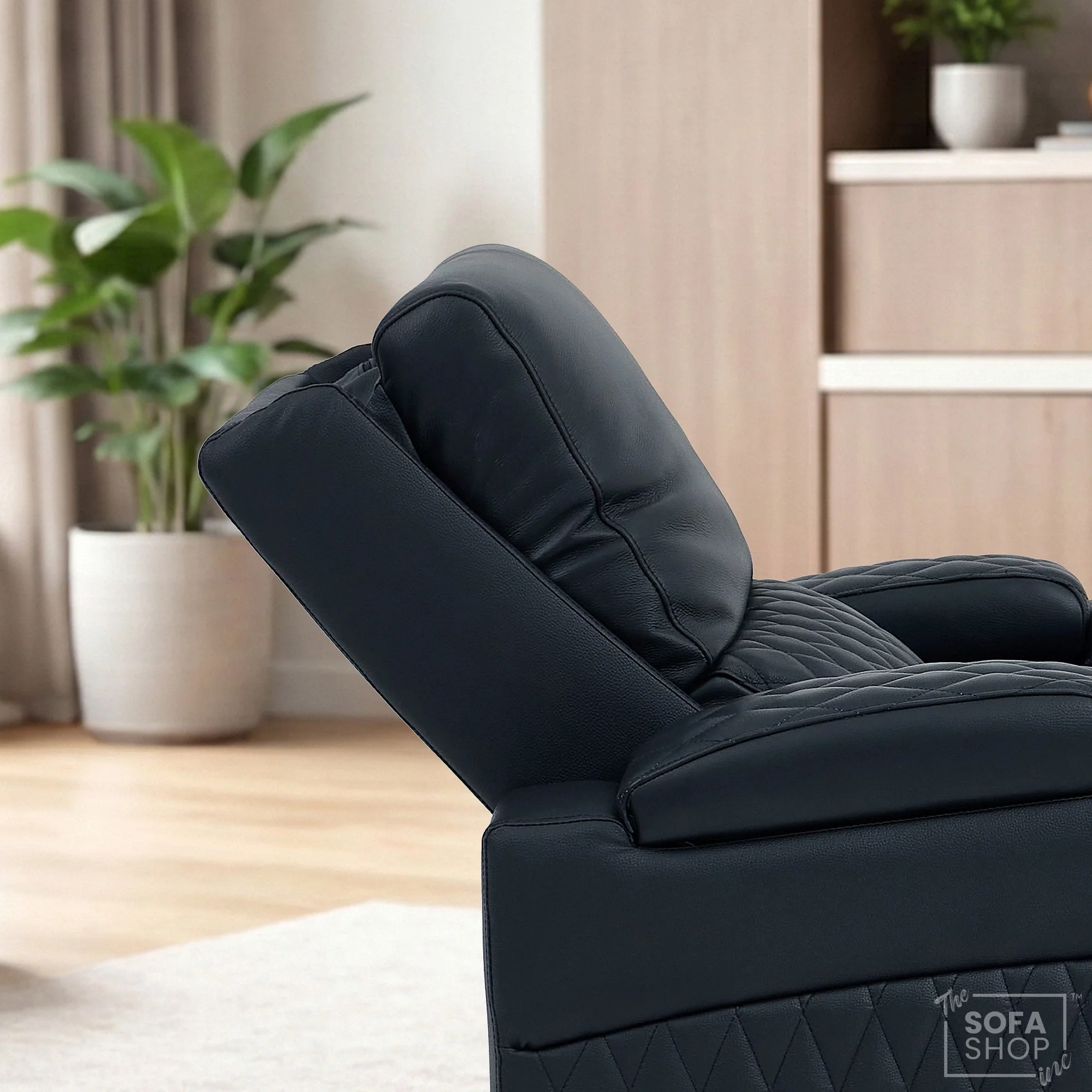 1 Seater Black Real Leather Electric Recliner Cinema Armchair | Hi-Tech Chair With Vibration Massage + Heated Lumbar + Cooler Cup Holder, Power Grommet, Power Headrest & Detachable Tray Table | Assisi | The Sofa Shop - Image 5