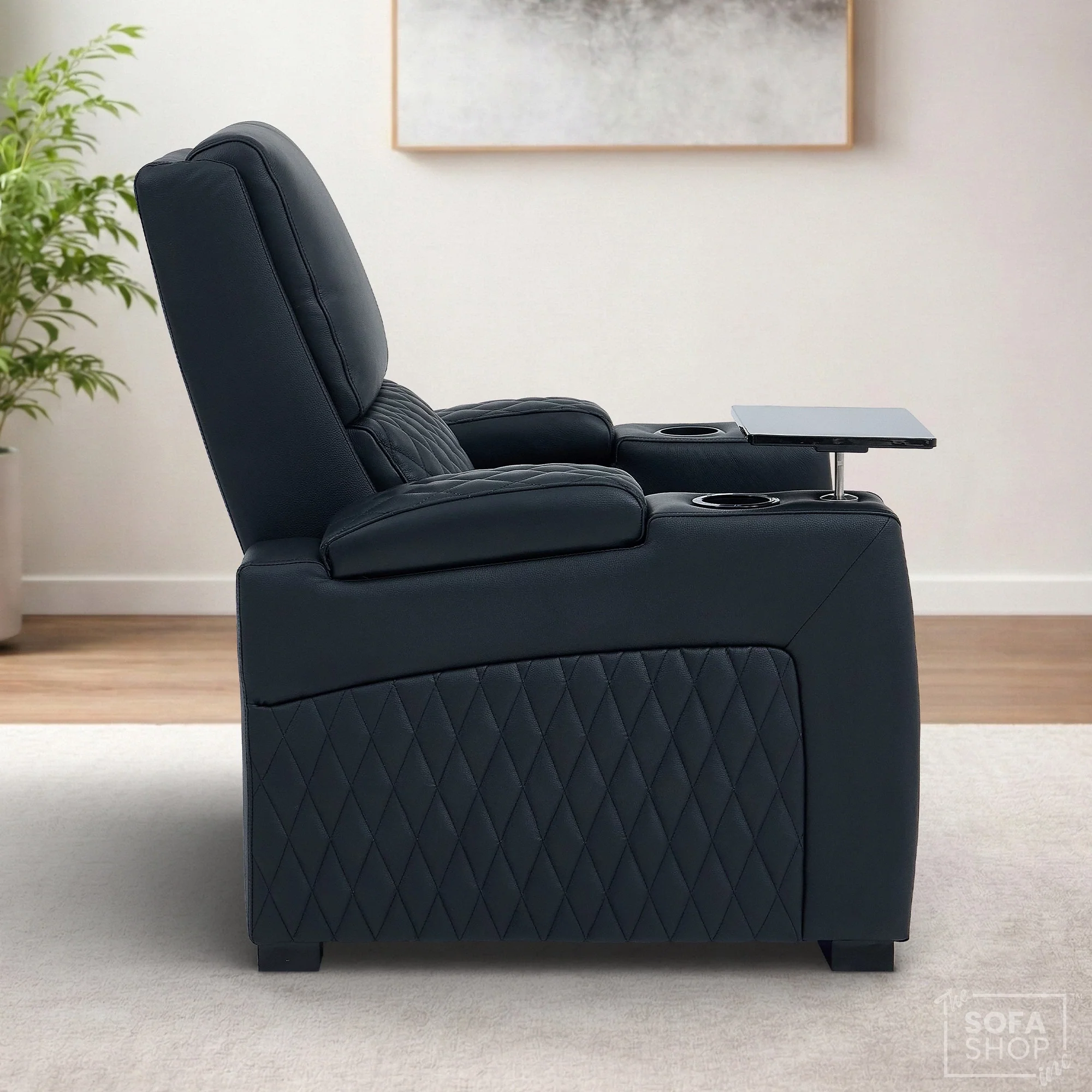 1 Seater Black Real Leather Electric Recliner Cinema Armchair | Hi-Tech Chair With Vibration Massage + Heated Lumbar + Cooler Cup Holder, Power Grommet, Power Headrest & Detachable Tray Table | Assisi | The Sofa Shop - Image 6