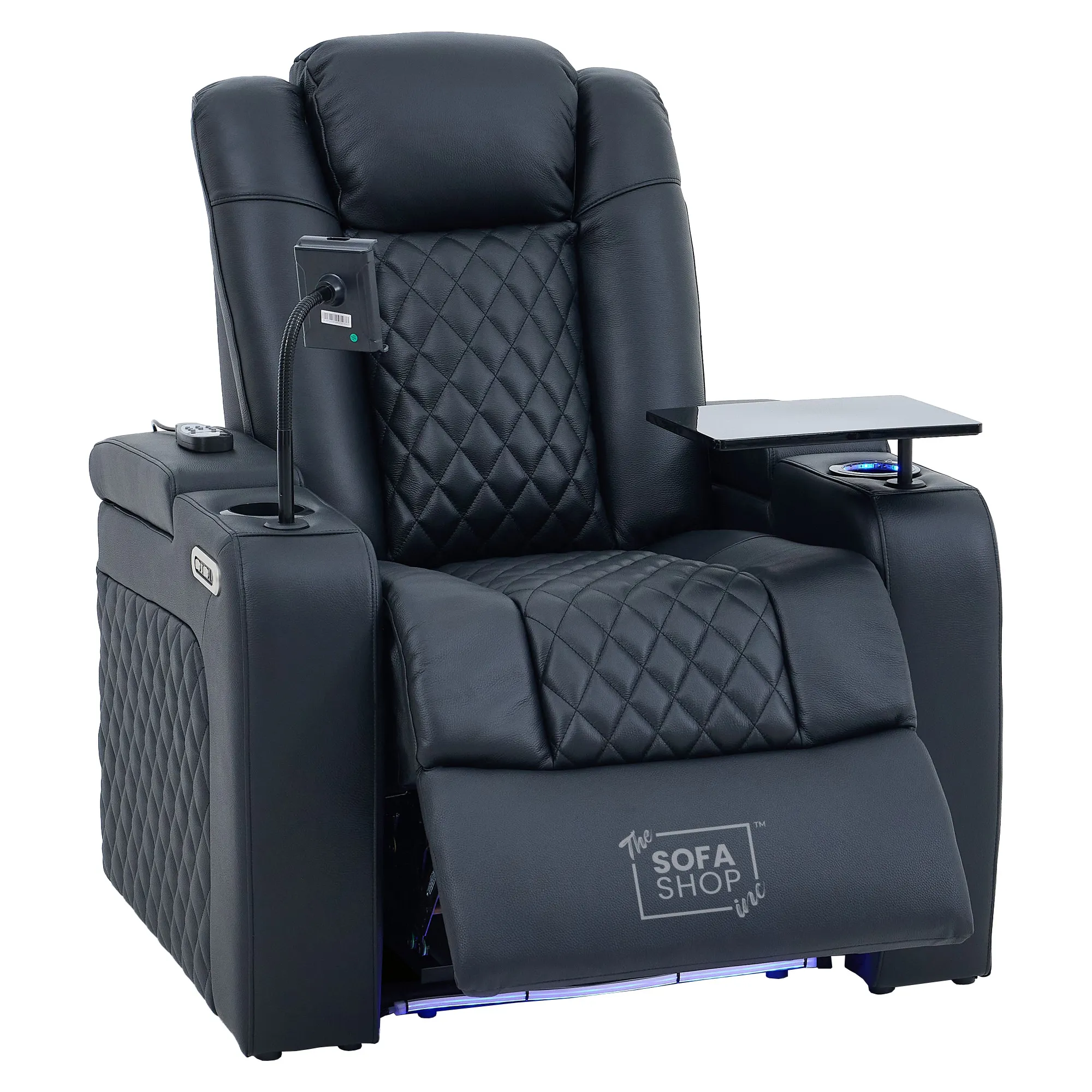 1 Seater Black Real Leather Electric Recliner Cinema Chair | Power Recliner Armchair With Vibration Massage + Heating Lumbar + Power Headrest + Heating & Cooling Cup Holder, Power Grommet | Milano | The Sofa Shop - Image 16