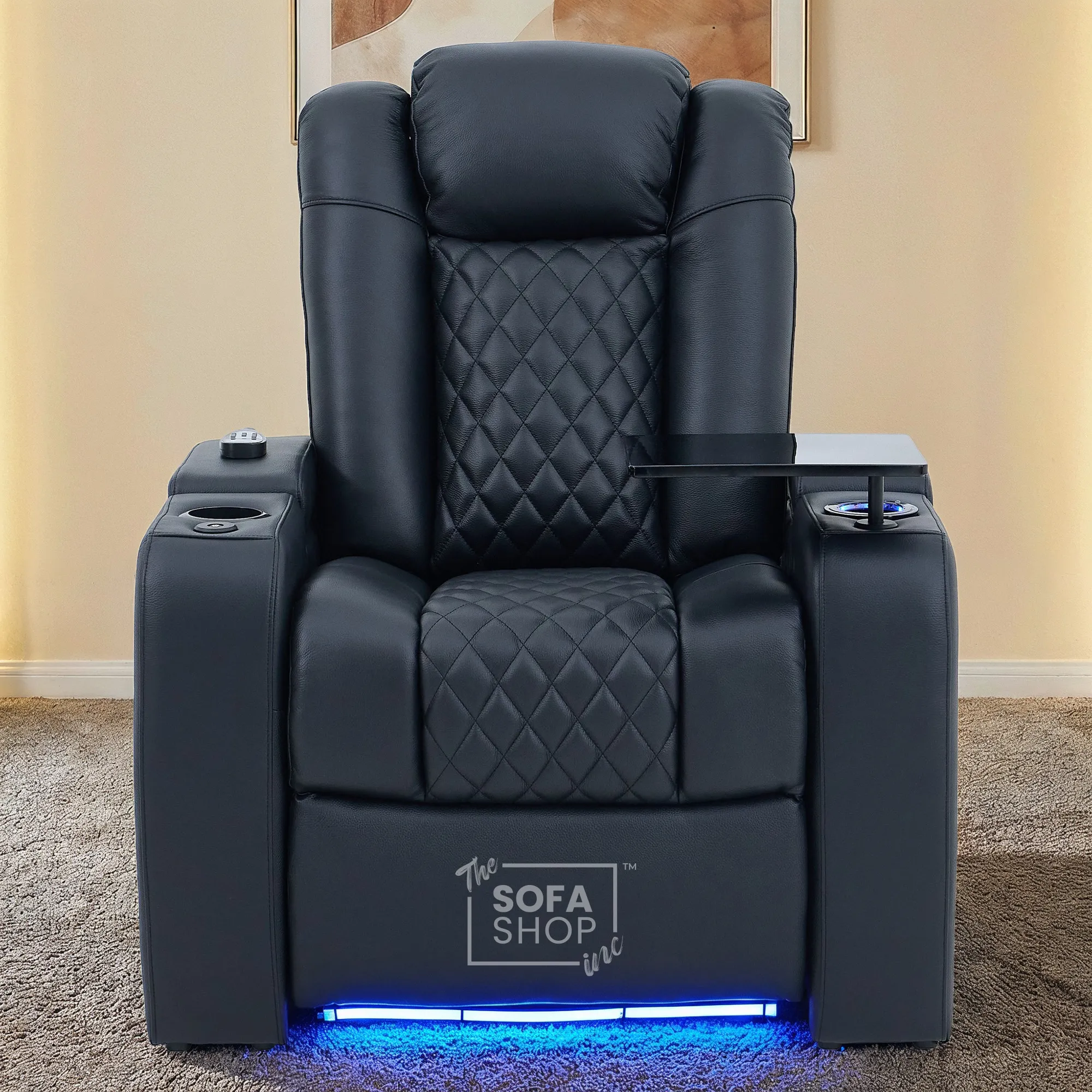 1 Seater Black Real Leather Electric Recliner Cinema Chair | Power Recliner Armchair With Vibration Massage + Heating Lumbar + Power Headrest + Heating & Cooling Cup Holder, Power Grommet | Milano | The Sofa Shop - Image 2