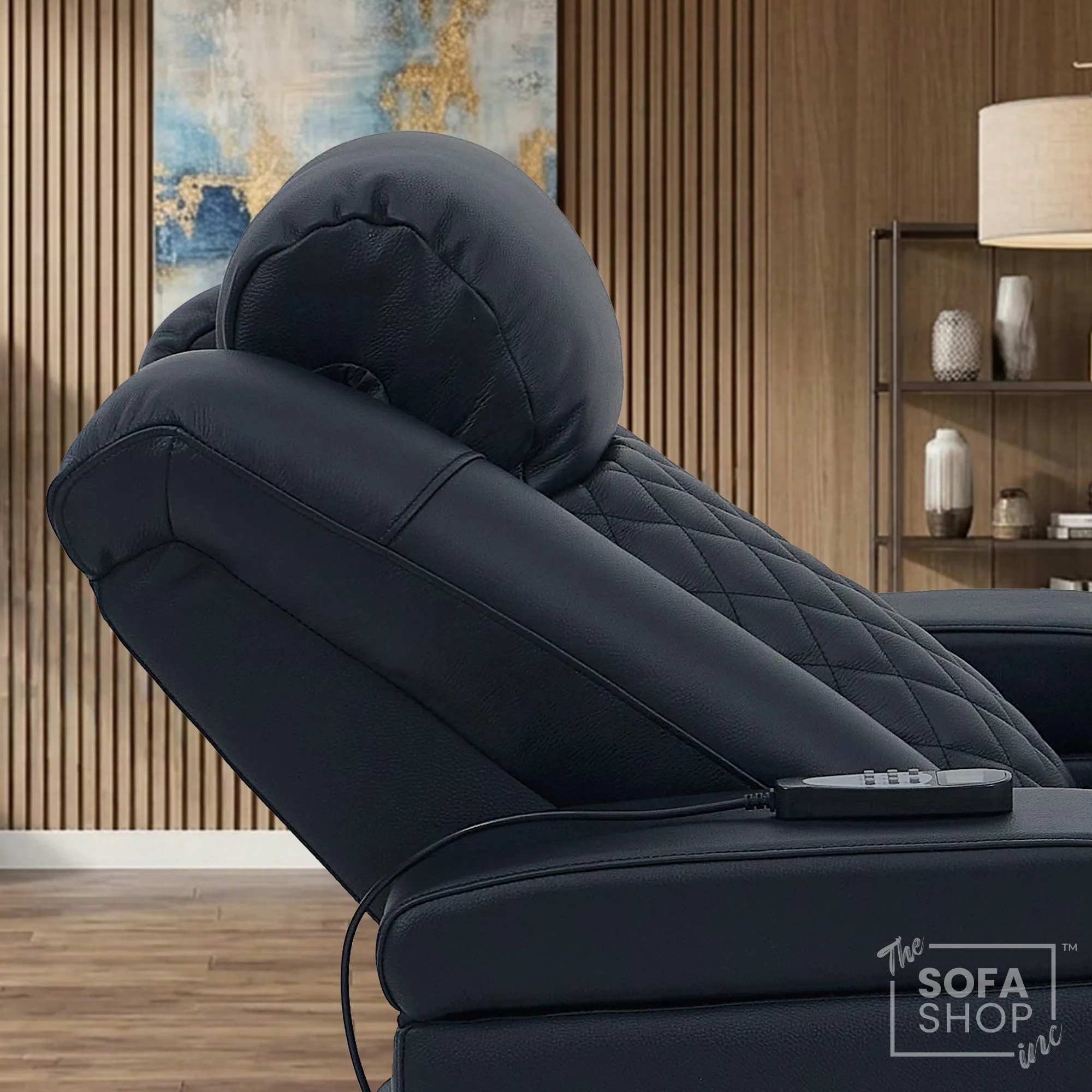 1 Seater Black Real Leather Electric Recliner Cinema Chair | Power Recliner Armchair With Vibration Massage + Heating Lumbar + Power Headrest + Heating & Cooling Cup Holder, Power Grommet | Milano | The Sofa Shop - Image 5
