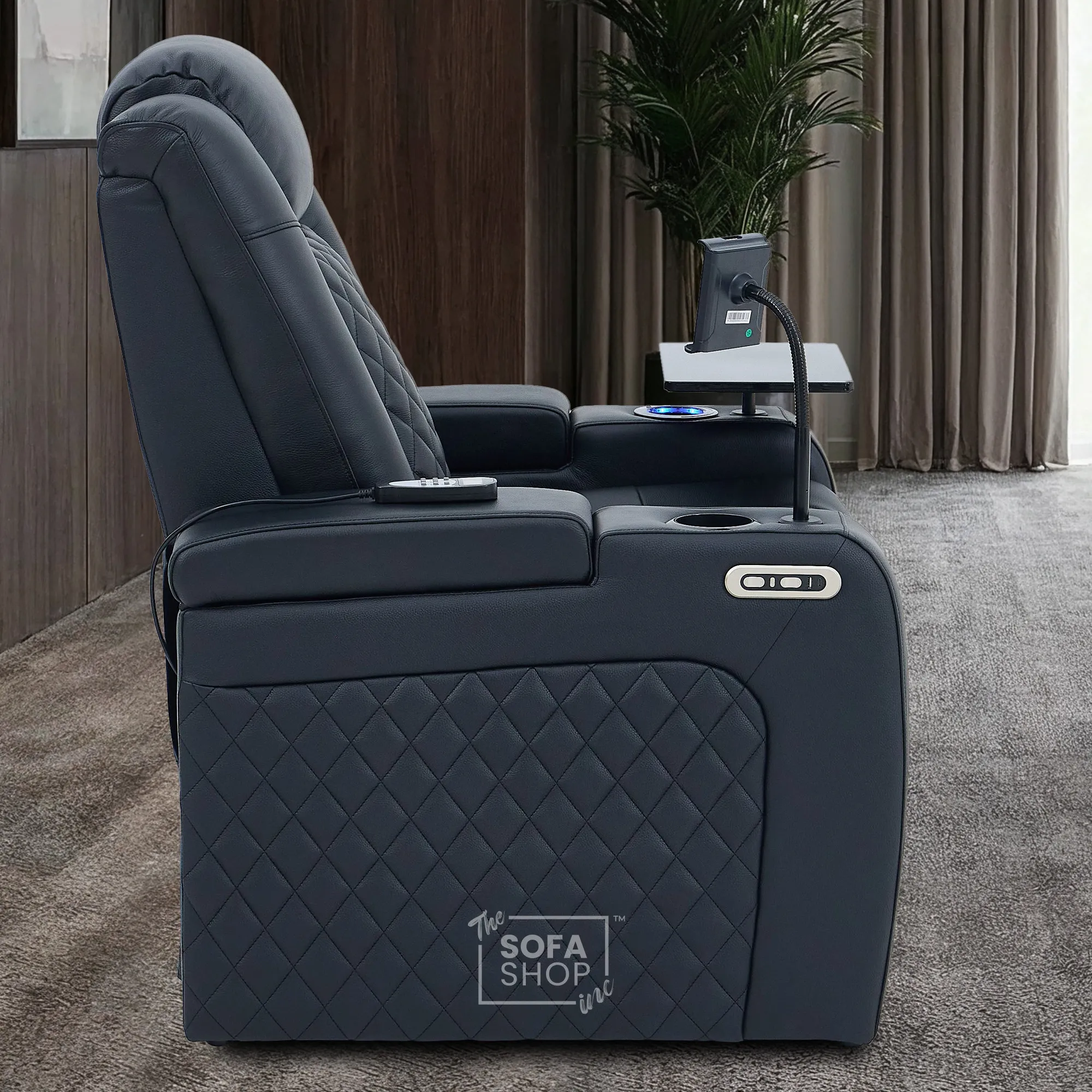 1 Seater Black Real Leather Electric Recliner Cinema Chair | Power Recliner Armchair With Vibration Massage + Heating Lumbar + Power Headrest + Heating & Cooling Cup Holder, Power Grommet | Milano | The Sofa Shop - Image 6