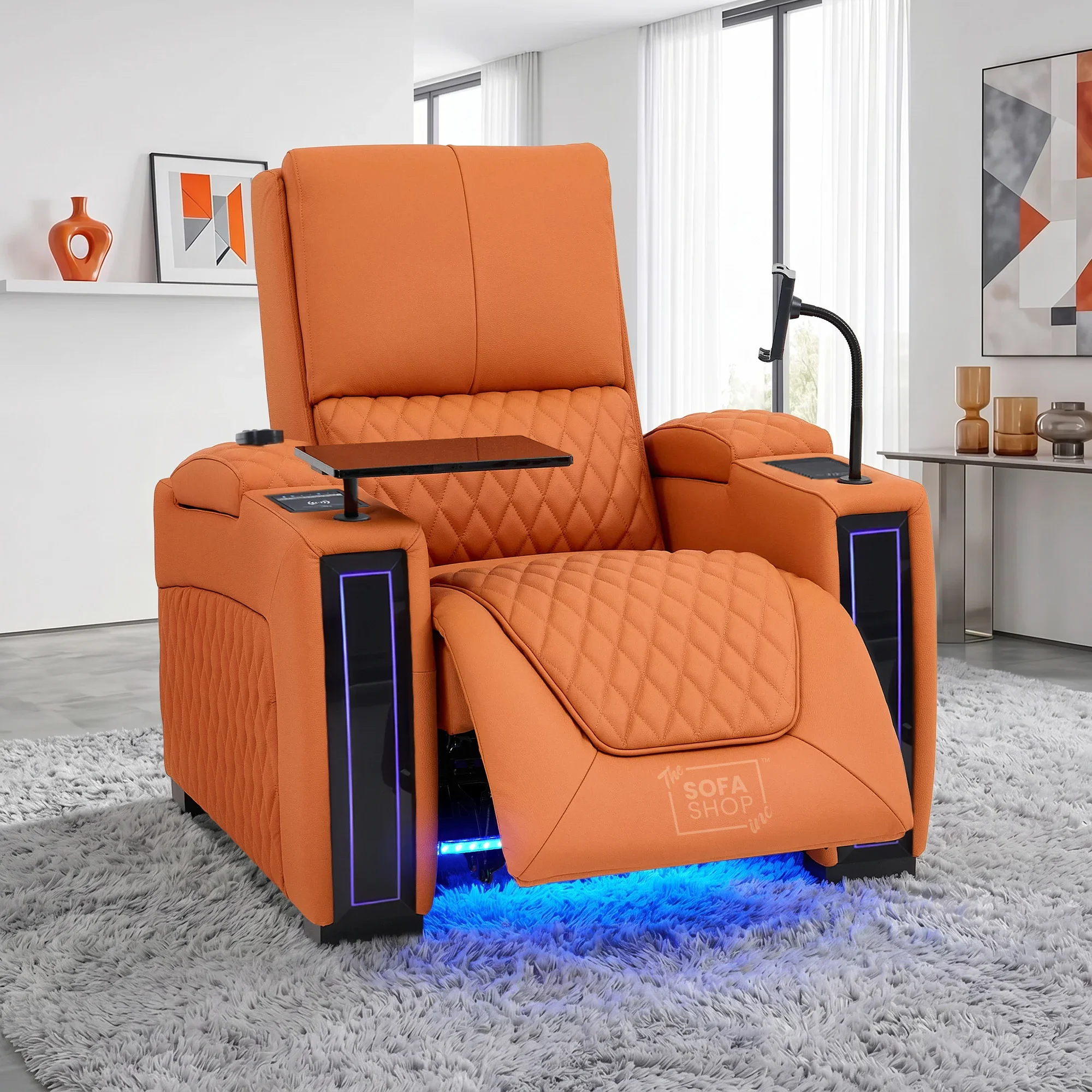 1 Seater Real Leather Electric Recliner Cinema Chair in Orange | Hi-Tech Amrchair With  Massage, Heat, Cooling  & Heating Cup Holder | Assisi | The Sofa Shop