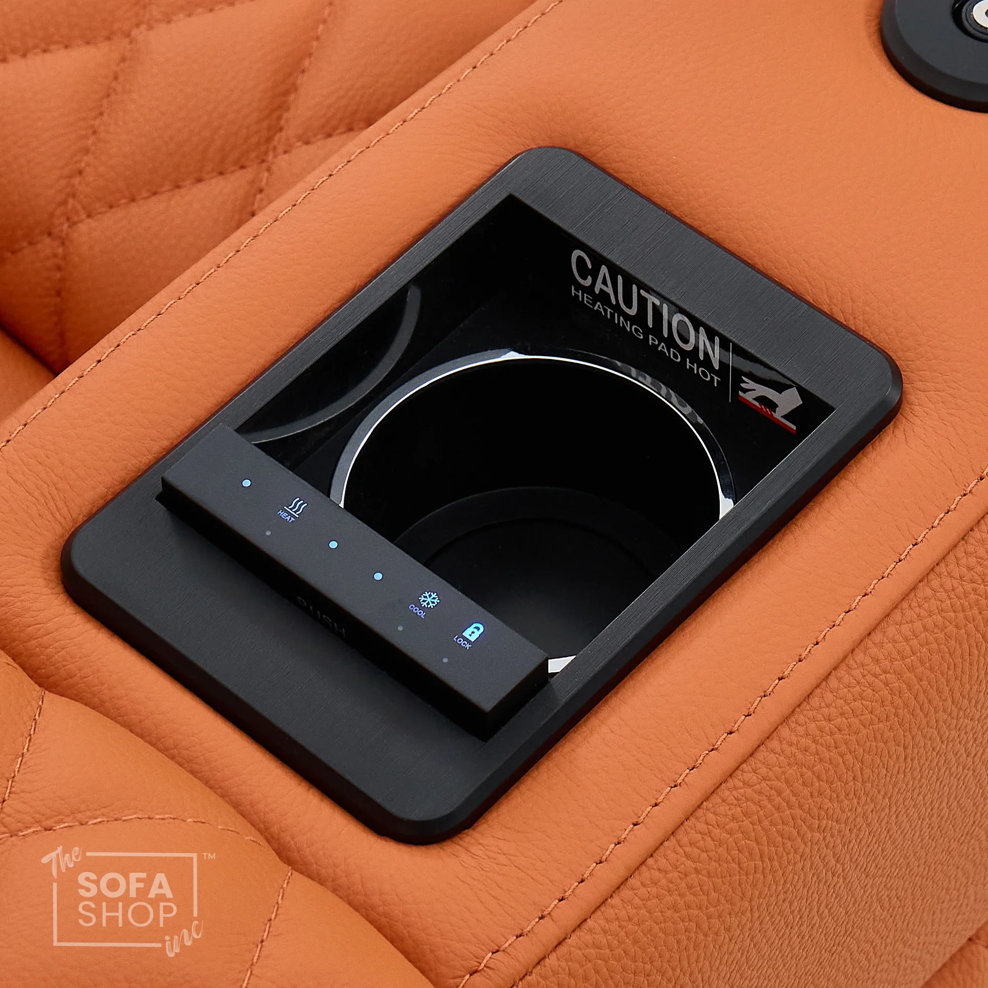 1 Seater Real Leather Electric Recliner Cinema Chair in Orange | Hi-Tech Amrchair With  Massage, Heat, Cooling  & Heating Cup Holder | Assisi | The Sofa Shop - Image 10