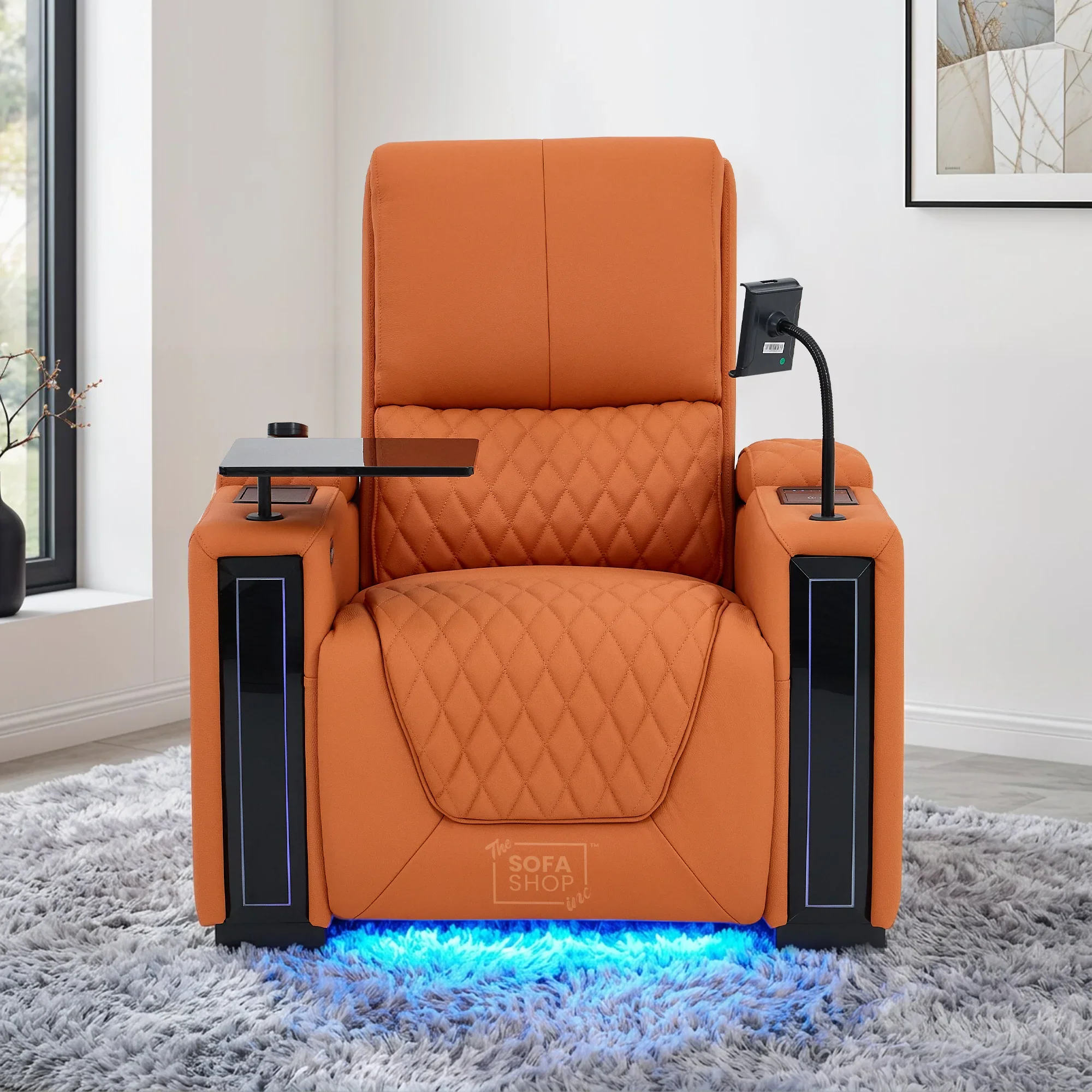 1 Seater Real Leather Electric Recliner Cinema Chair in Orange | Hi-Tech Amrchair With  Massage, Heat, Cooling  & Heating Cup Holder | Assisi | The Sofa Shop - Image 2