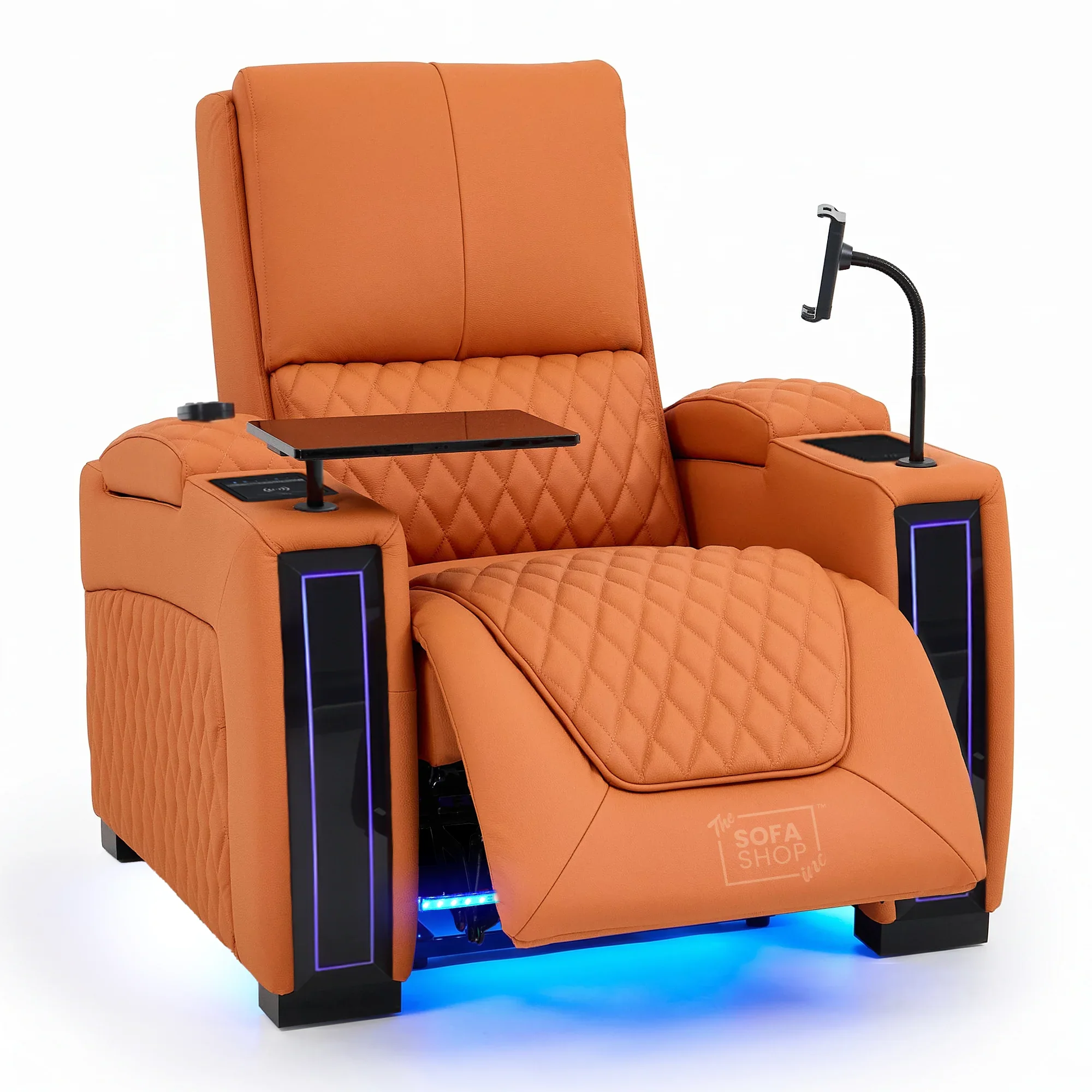 1 Seater Real Leather Electric Recliner Cinema Chair in Orange | Hi-Tech Amrchair With  Massage, Heat, Cooling  & Heating Cup Holder | Assisi | The Sofa Shop - Image 21