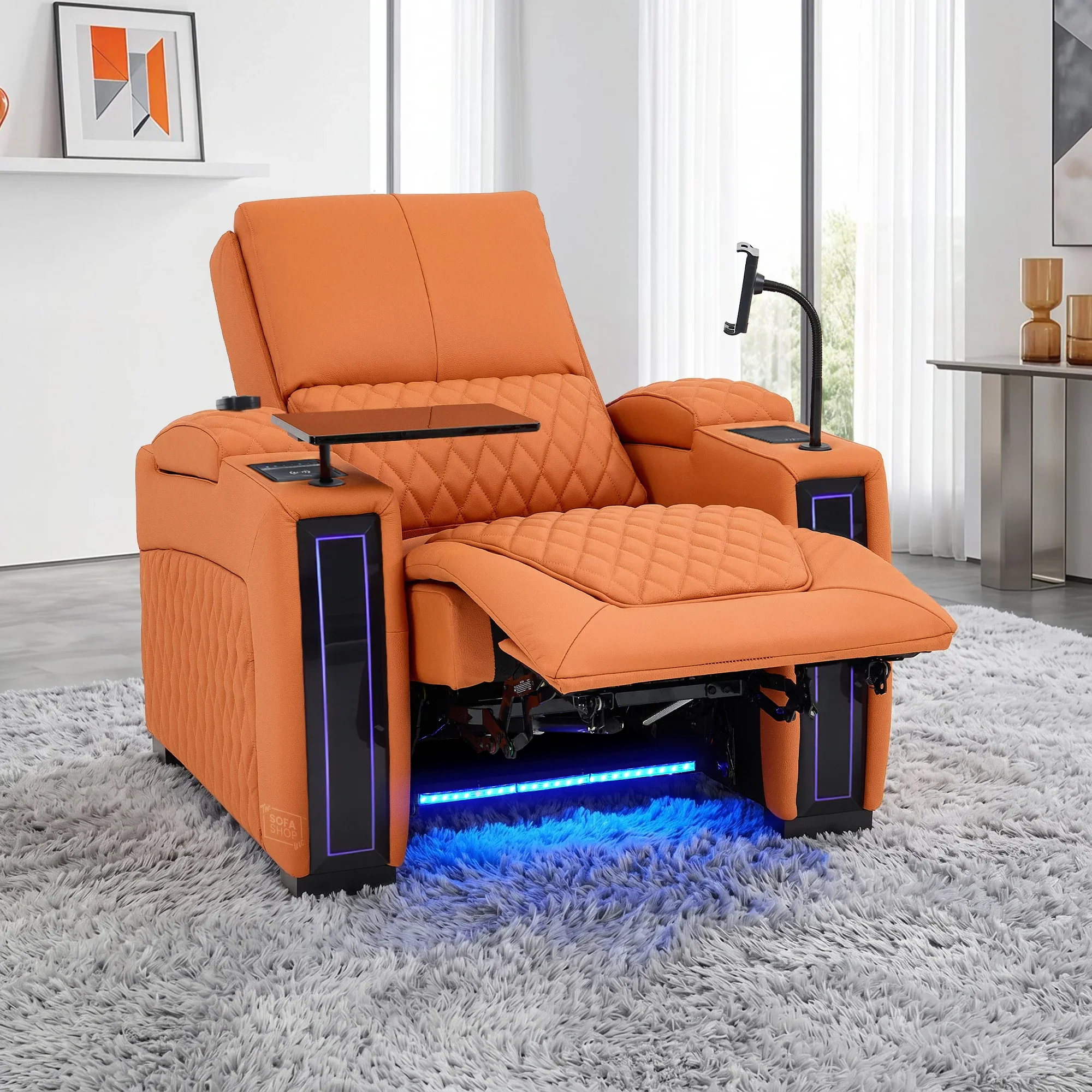 1 Seater Real Leather Electric Recliner Cinema Chair in Orange | Hi-Tech Amrchair With  Massage, Heat, Cooling  & Heating Cup Holder | Assisi | The Sofa Shop - Image 3