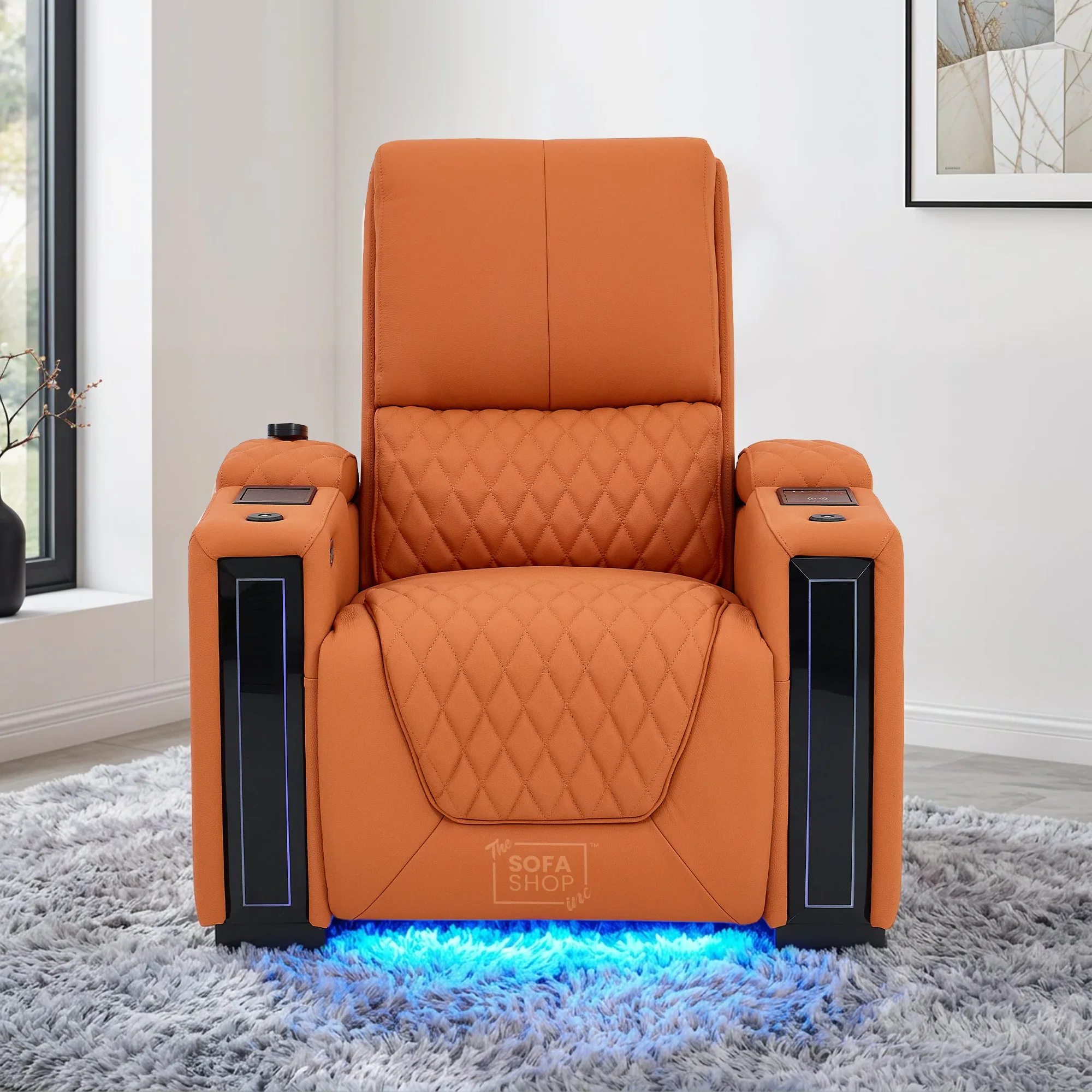 1 Seater Real Leather Electric Recliner Cinema Chair in Orange | Hi-Tech Amrchair With  Massage, Heat, Cooling  & Heating Cup Holder | Assisi | The Sofa Shop - Image 4