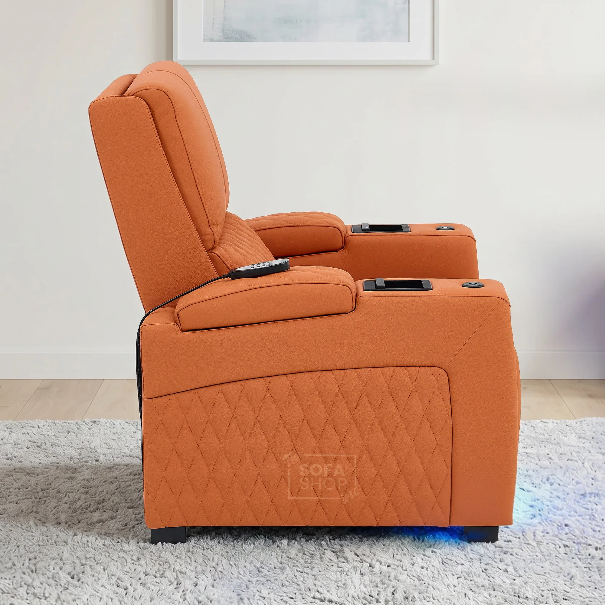 1 Seater Real Leather Electric Recliner Cinema Chair in Orange | Hi-Tech Amrchair With  Massage, Heat, Cooling  & Heating Cup Holder | Assisi | The Sofa Shop - Image 7
