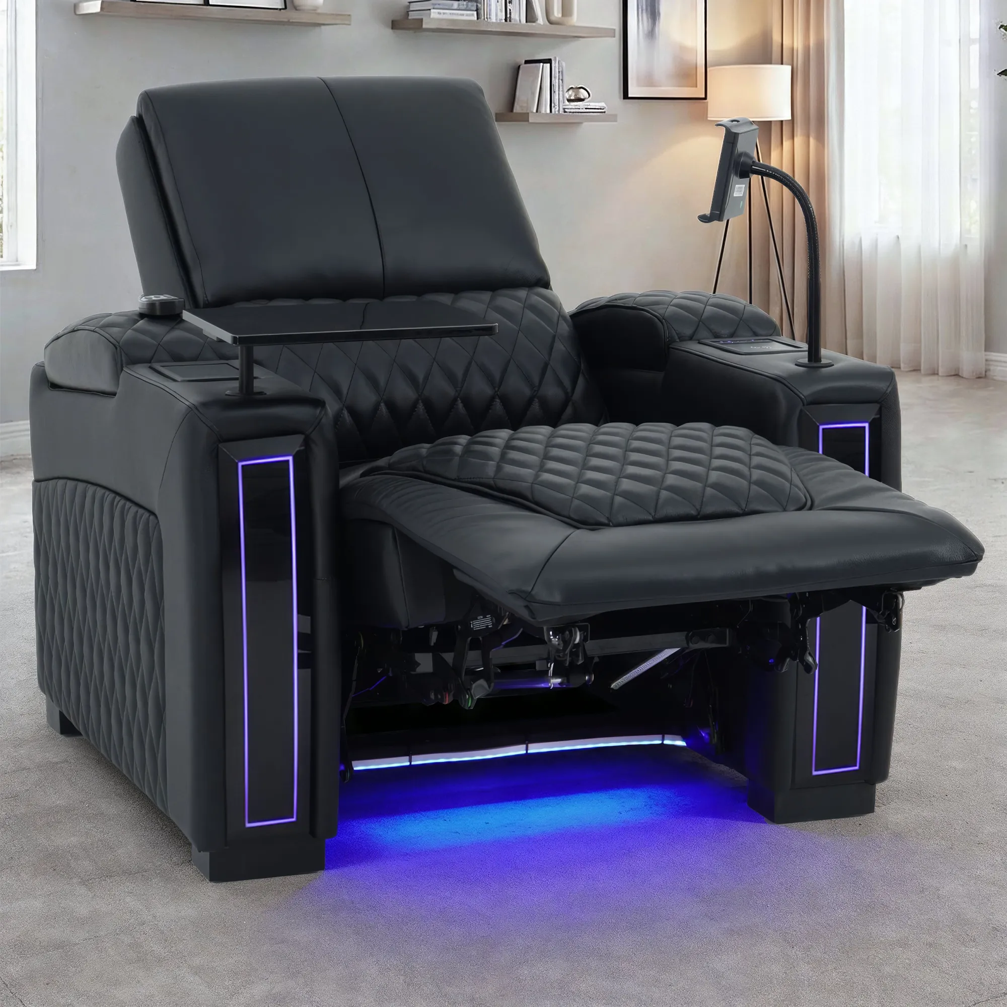 1 Seater Black Real Leather Electric Recliner Cinema Armchair | Hi-Tech Armchair With Vibration Massage & Heated Lumbar, Cooler Cup Holder, Power Grommet, Power Headrest | Assisi | The Sofa Shop - Image 3