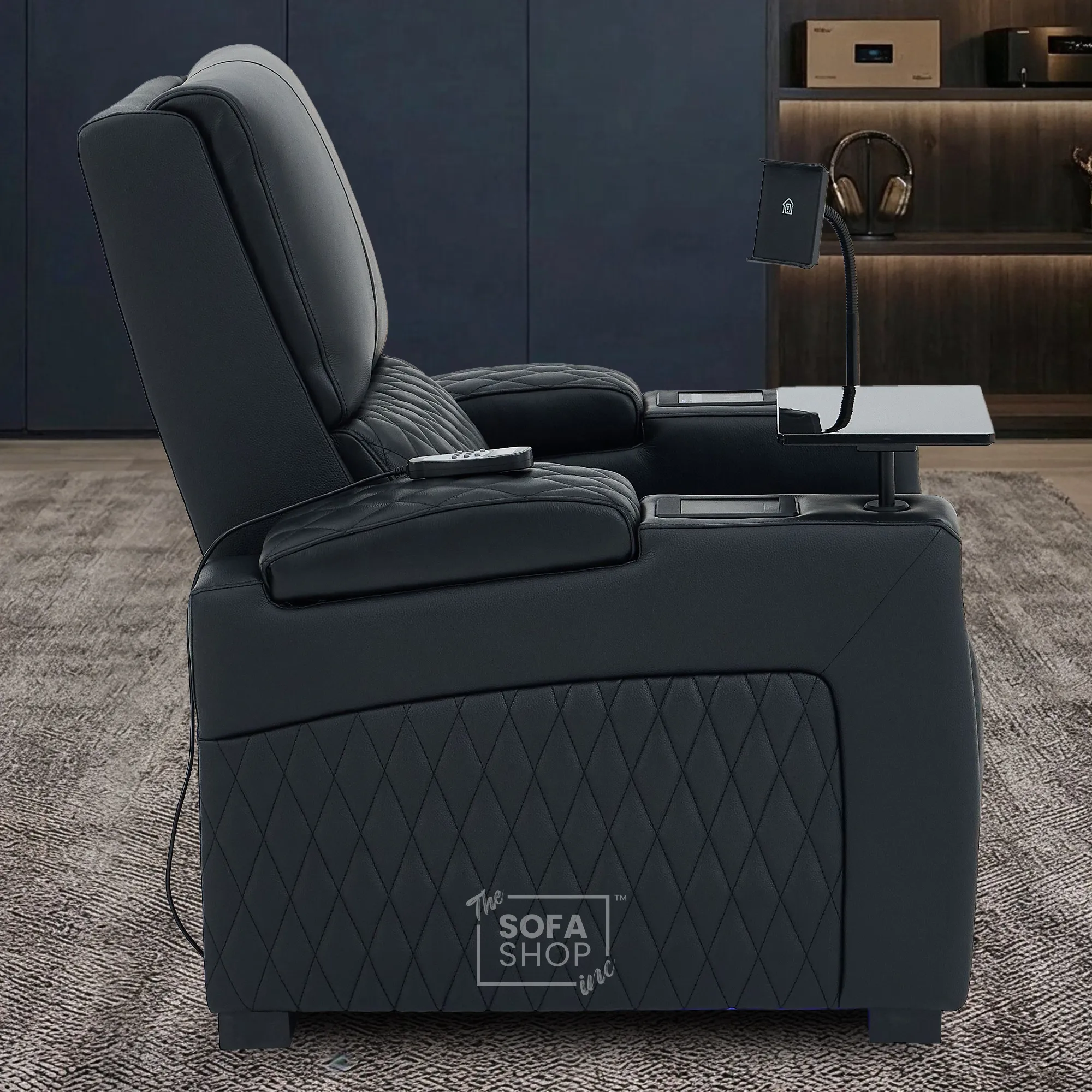 1 Seater Black Real Leather Electric Recliner Cinema Armchair | Hi-Tech Armchair With Vibration Massage & Heated Lumbar, Cooler Cup Holder, Power Grommet, Power Headrest | Assisi | The Sofa Shop - Image 5