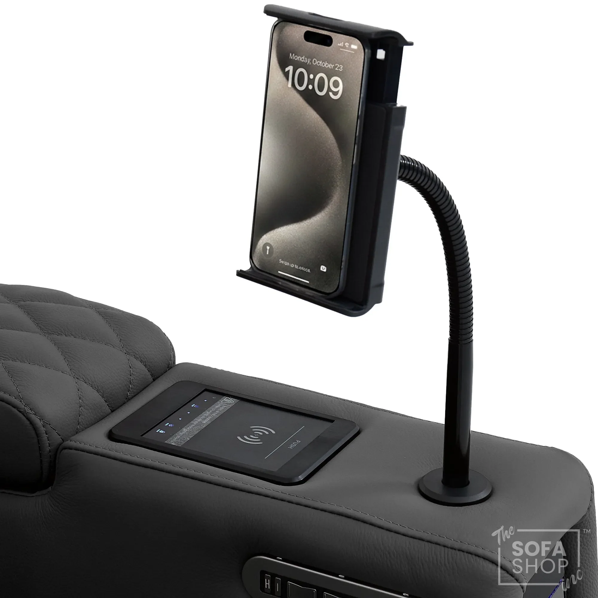 1 Seater Grey Real Leather Electric Recliner Cinema Chair | Recliner Armchair With Vibration Massage, Heated Lumbar And Cooling Cup Holder & Wireless Charging | Assisi | The Sofa Shop - Image 17