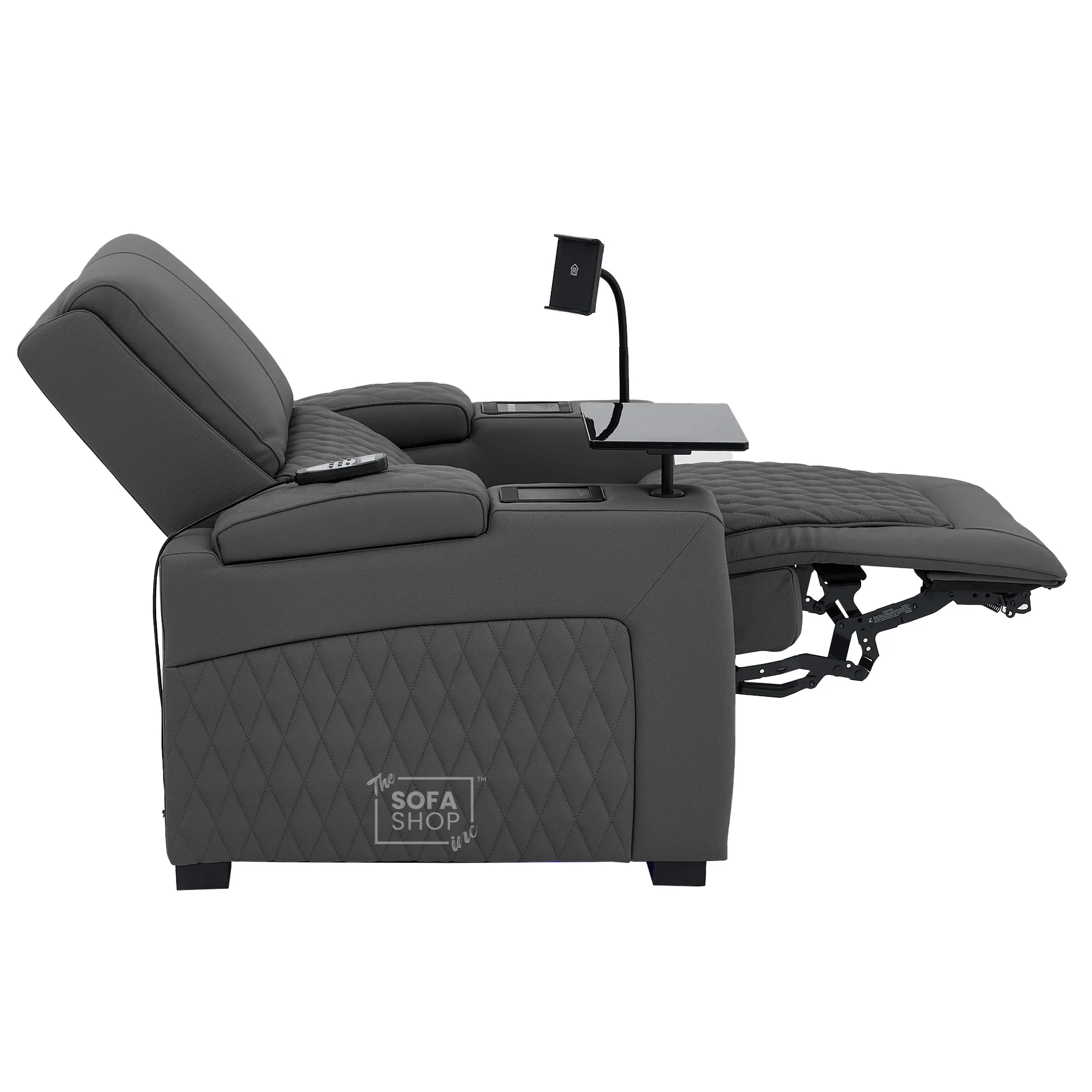 1 Seater Grey Real Leather Electric Recliner Cinema Chair | Recliner Armchair With Vibration Massage, Heated Lumbar And Cooling Cup Holder & Wireless Charging | Assisi | The Sofa Shop - Image 21