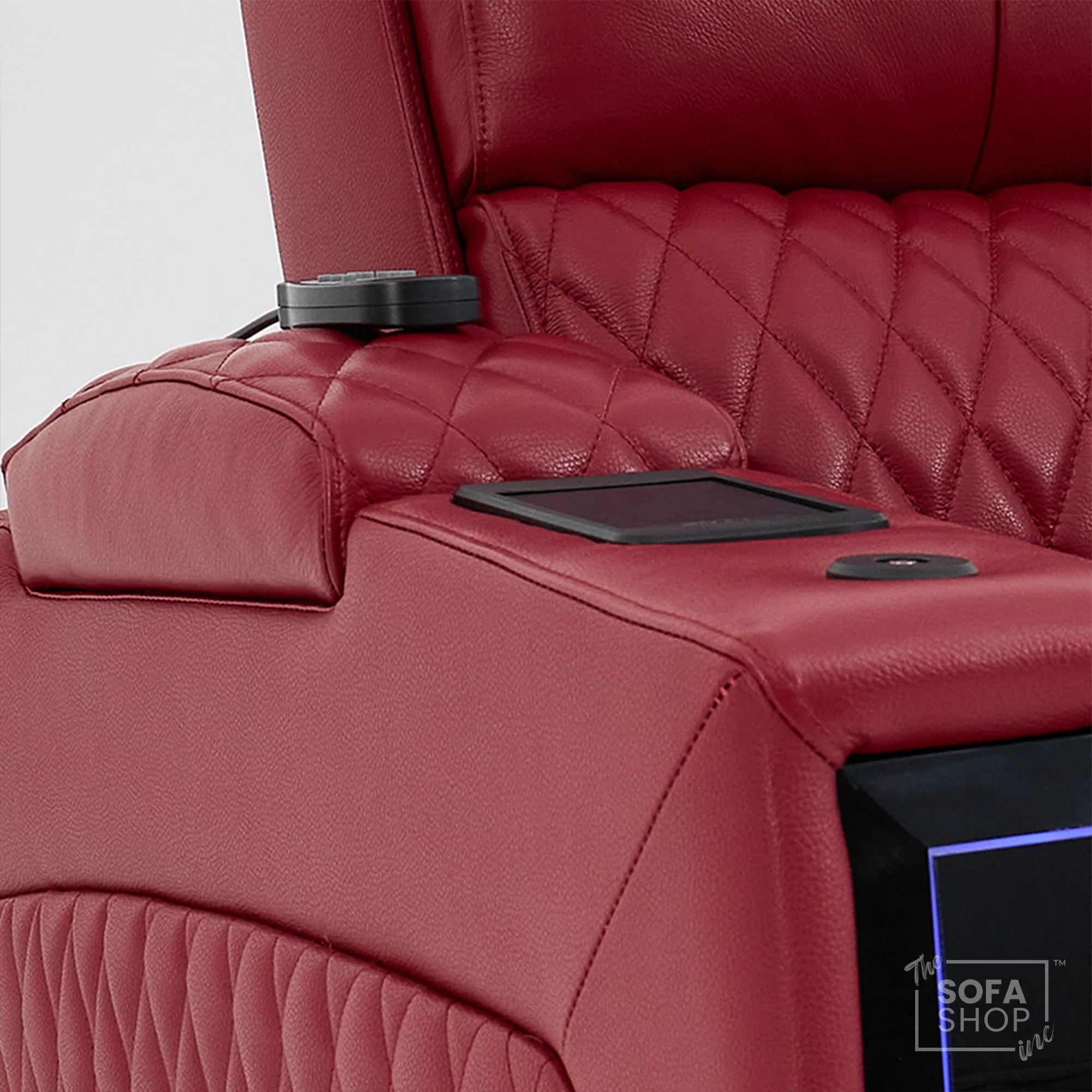 1 Seater Red Real Leather Electric Recliner Cinema Chair | Power Recliner Chair With Vibration Massage & Heated Lumbar, Cooling & Heating Cup Holders & Wireless Charging | Assisi | The Sofa Shop - Image 17