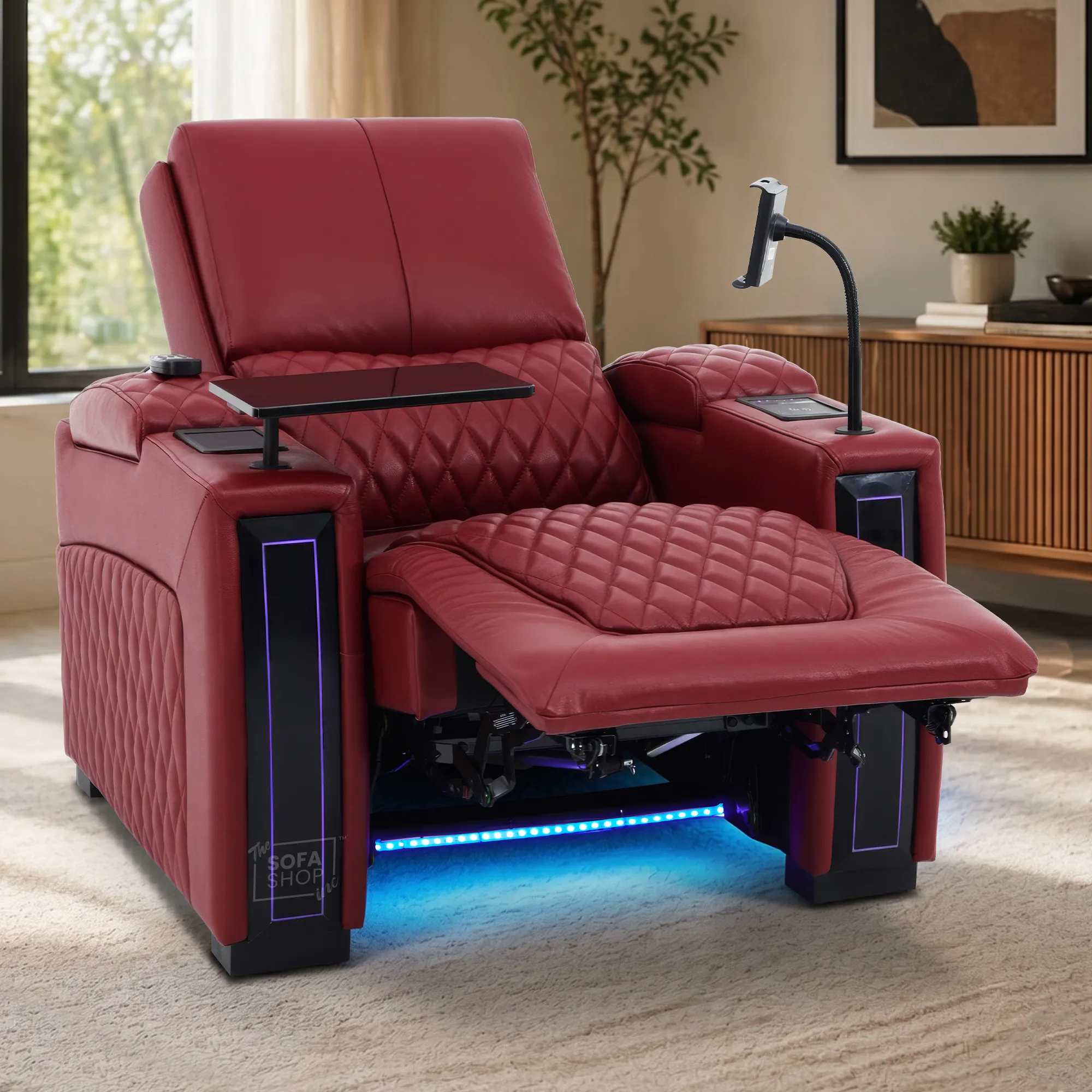 1 Seater Red Real Leather Electric Recliner Cinema Chair | Power Recliner Chair With Vibration Massage & Heated Lumbar, Cooling & Heating Cup Holders & Wireless Charging | Assisi | The Sofa Shop - Image 3