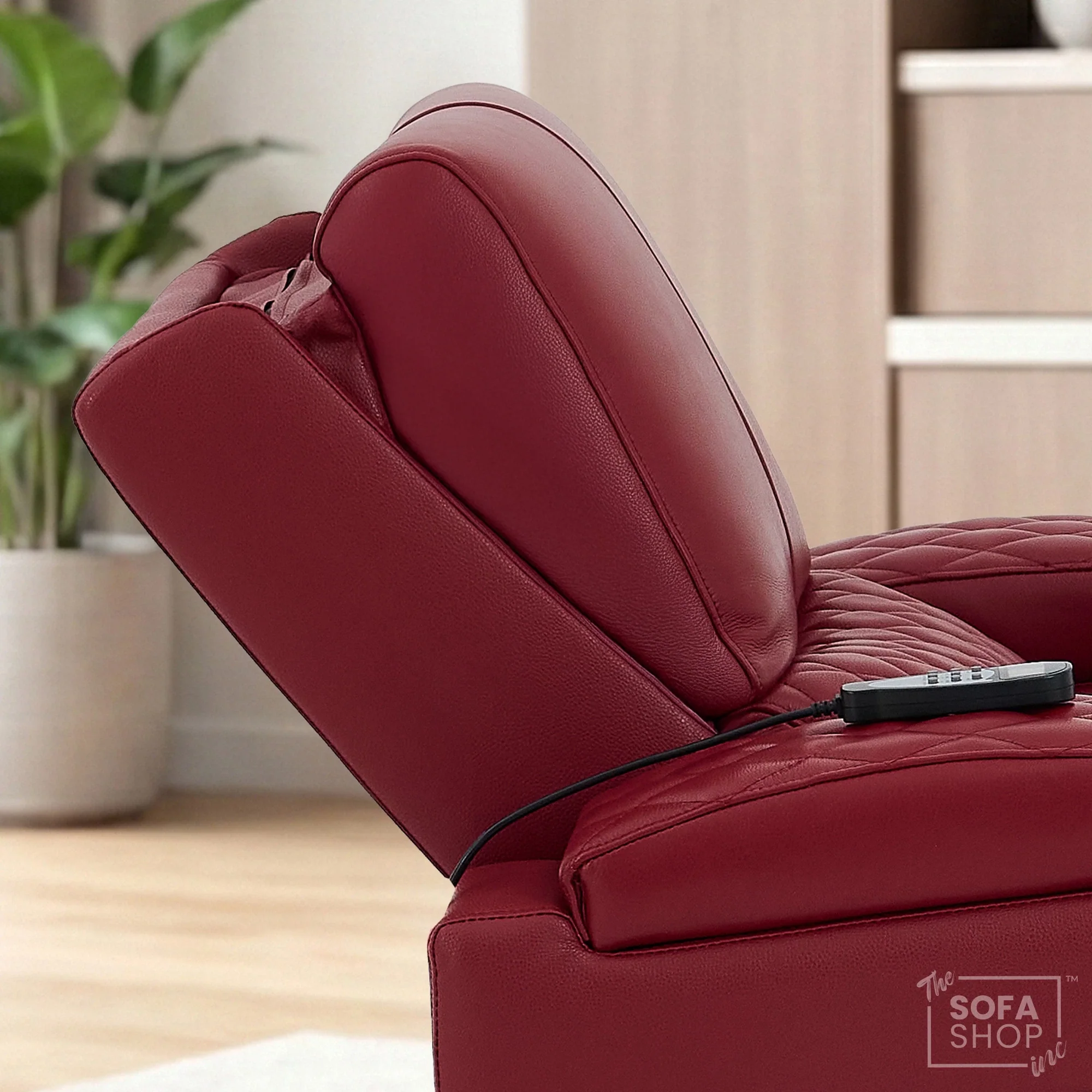 1 Seater Red Real Leather Electric Recliner Cinema Chair | Power Recliner Chair With Vibration Massage & Heated Lumbar, Cooling & Heating Cup Holders & Wireless Charging | Assisi | The Sofa Shop - Image 5
