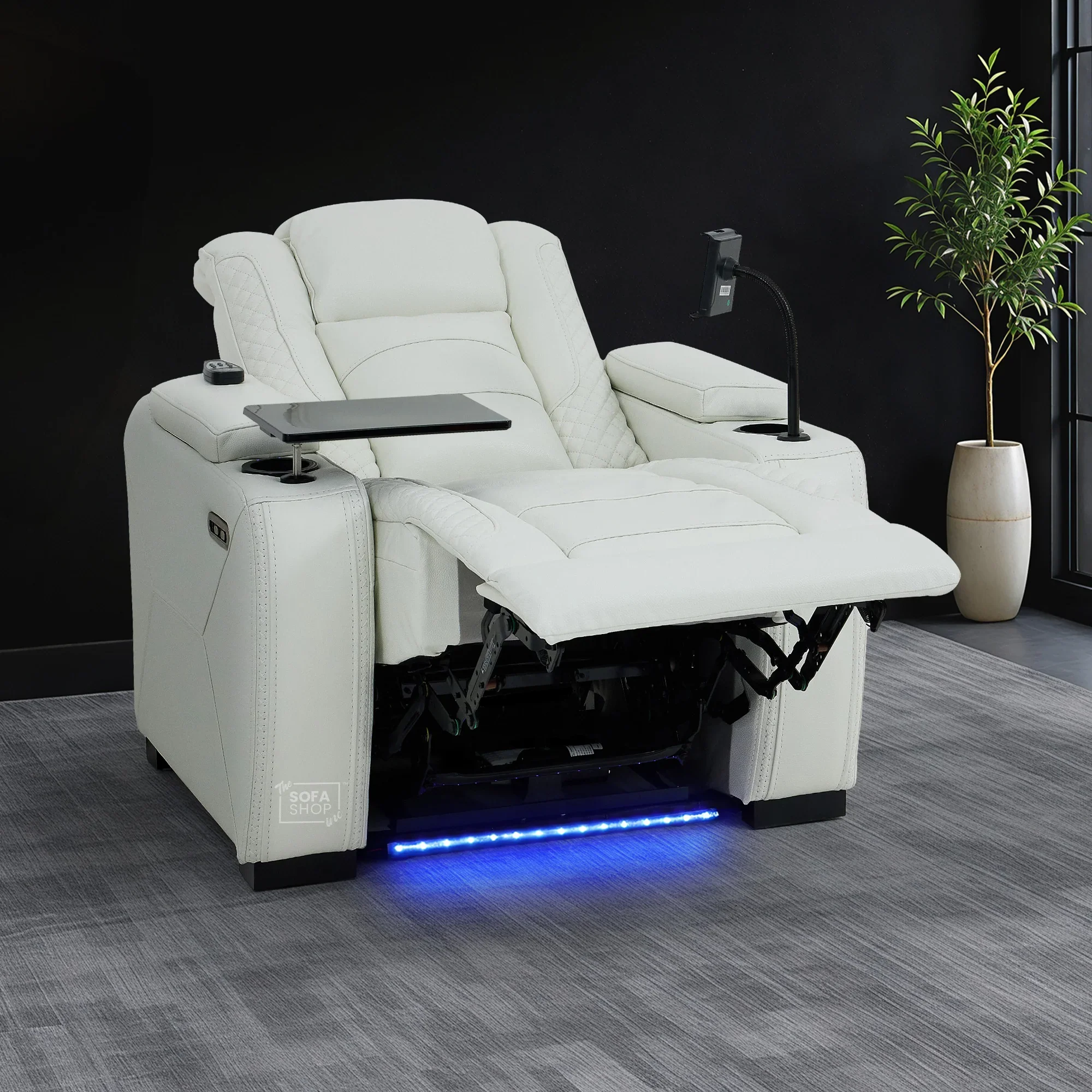 1 Seater Real Leather Electric Recliner Cinema Chair in White | Massage & Heat, Tray Table, Power Grommet & Cooling Cup Holder | Napoli | The Sofa Shop - Image 4