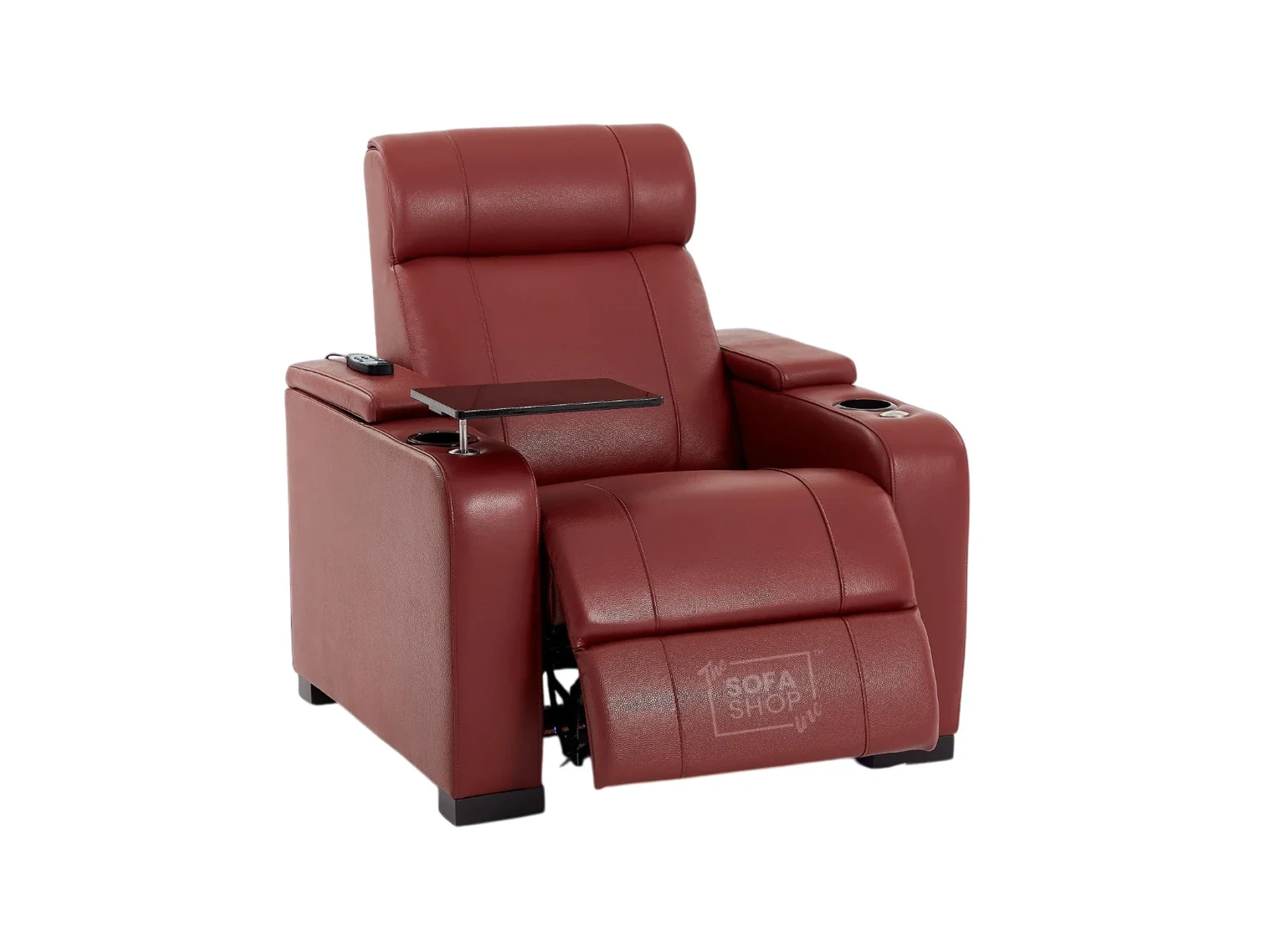 1 Seater Real Leather Electric Recliner Cinema Chair in Red | Massage, Tray Table, Cooling Cup Holder & USB | Rimini | The Sofa Shop - Image 16