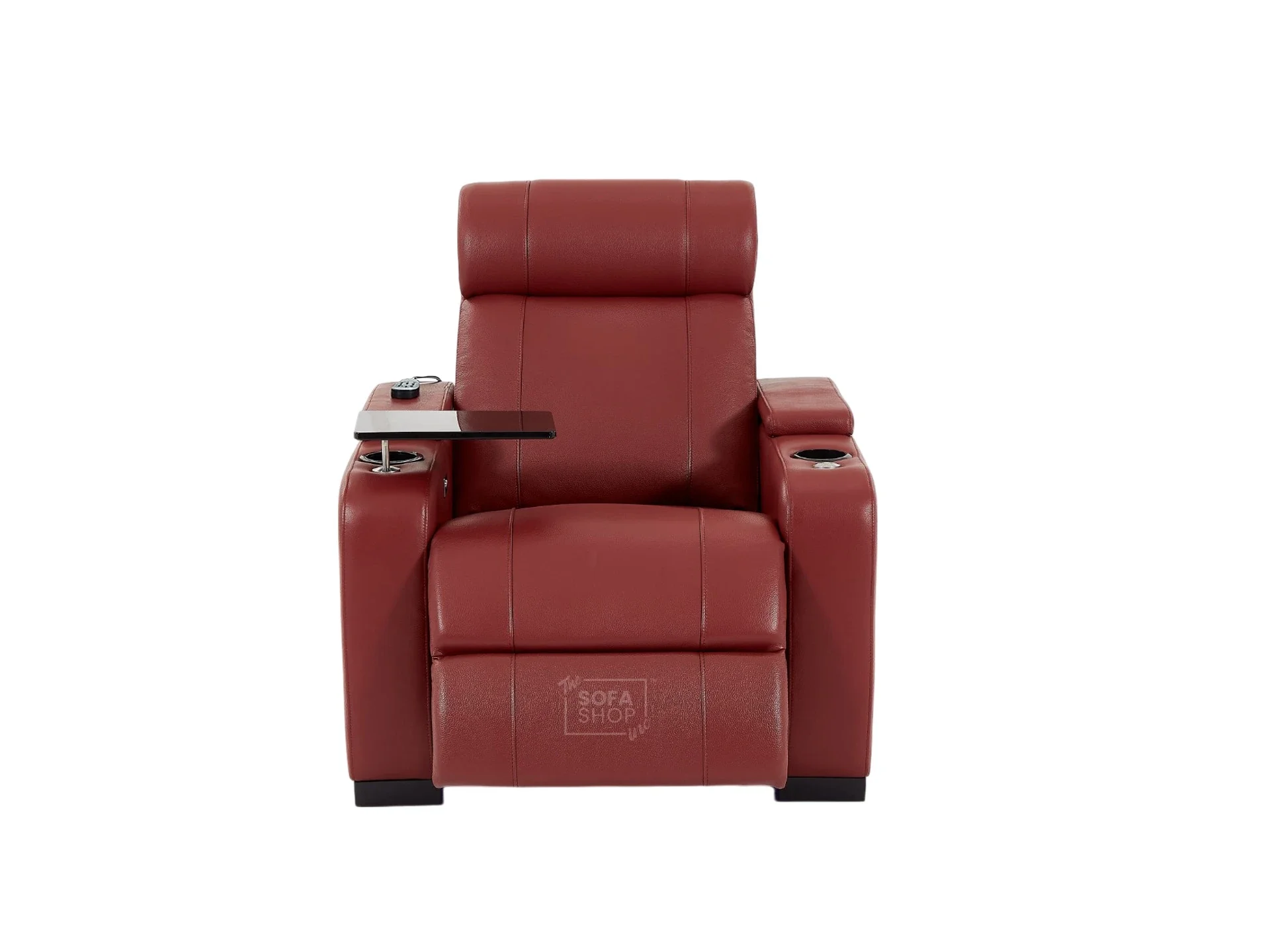 1 Seater Real Leather Electric Recliner Cinema Chair in Red | Massage, Tray Table, Cooling Cup Holder & USB | Rimini | The Sofa Shop - Image 17