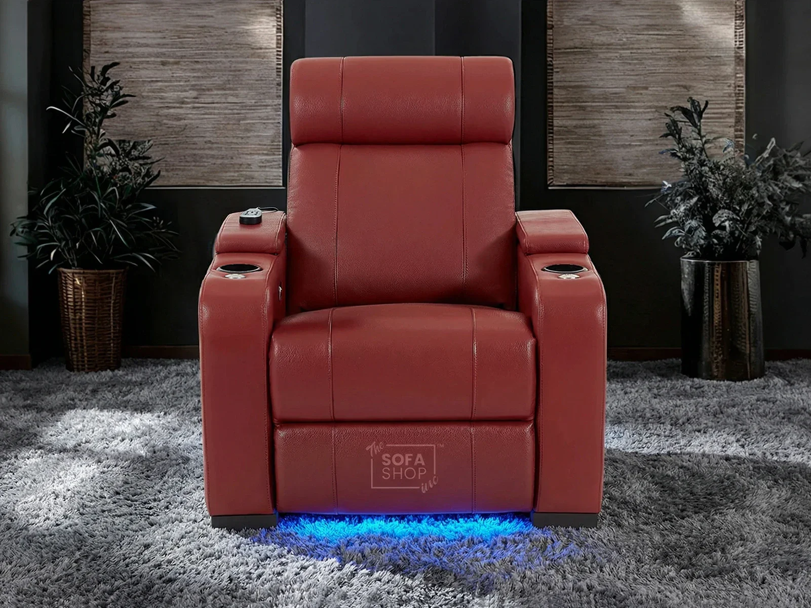 1 Seater Real Leather Electric Recliner Cinema Chair in Red | Massage, Tray Table, Cooling Cup Holder & USB | Rimini | The Sofa Shop - Image 2