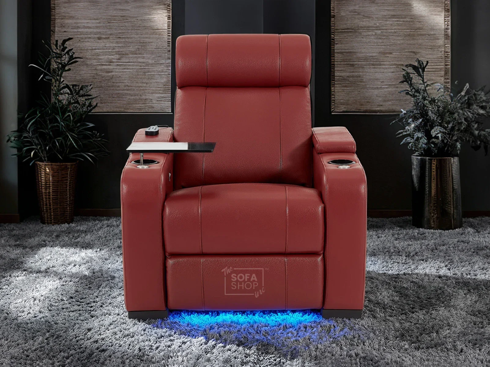 1 Seater Real Leather Electric Recliner Cinema Chair in Red | Massage, Tray Table, Cooling Cup Holder & USB | Rimini | The Sofa Shop - Image 3