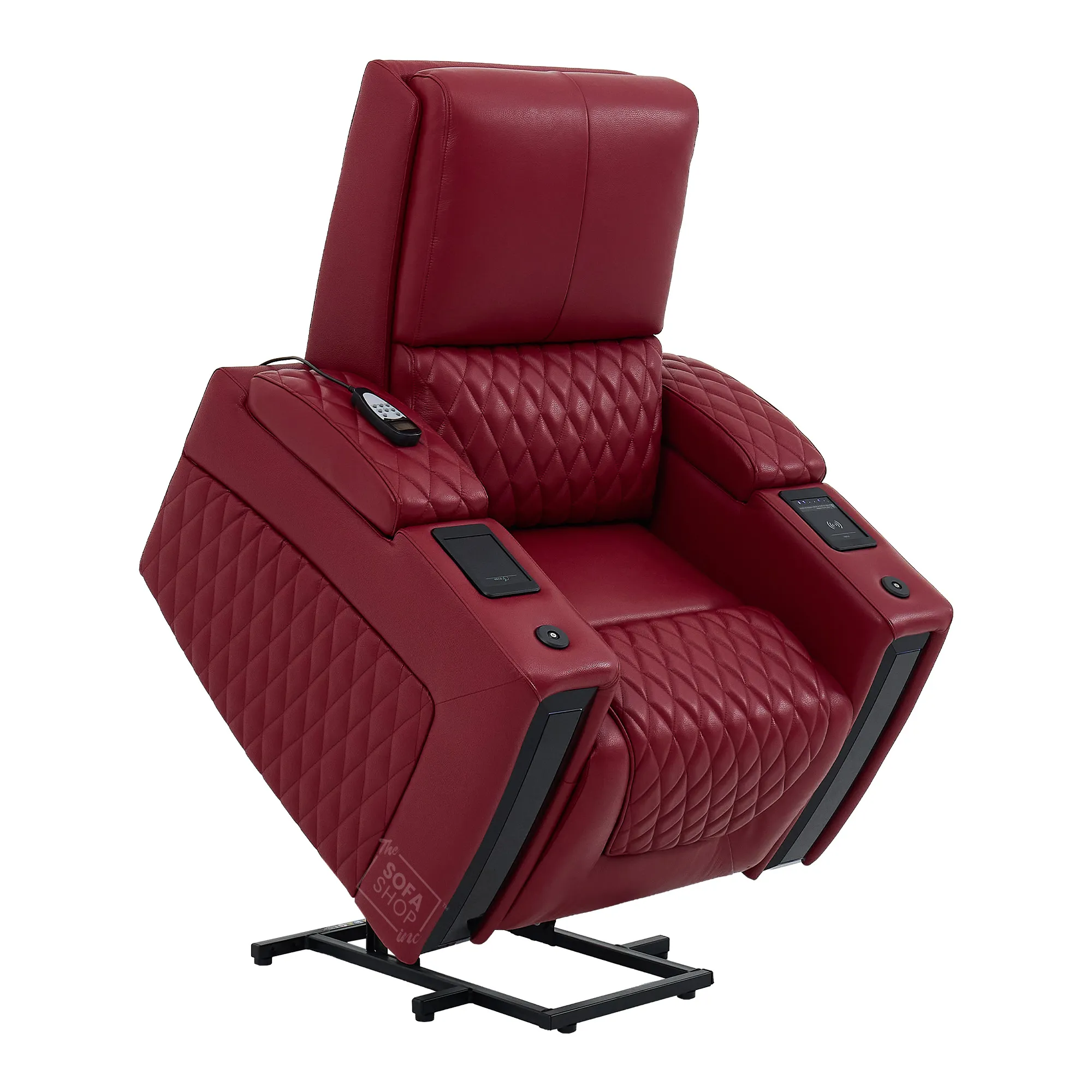 Riser Recliner Chair in Red Real Leather | Hi-Tech Armchair with Dual Motor Lift + Vibration Massage+ Heated Lumbar + Cooling, Heating Cupholders + Power Headrest | Assisi | The Sofa Shop - Image 21