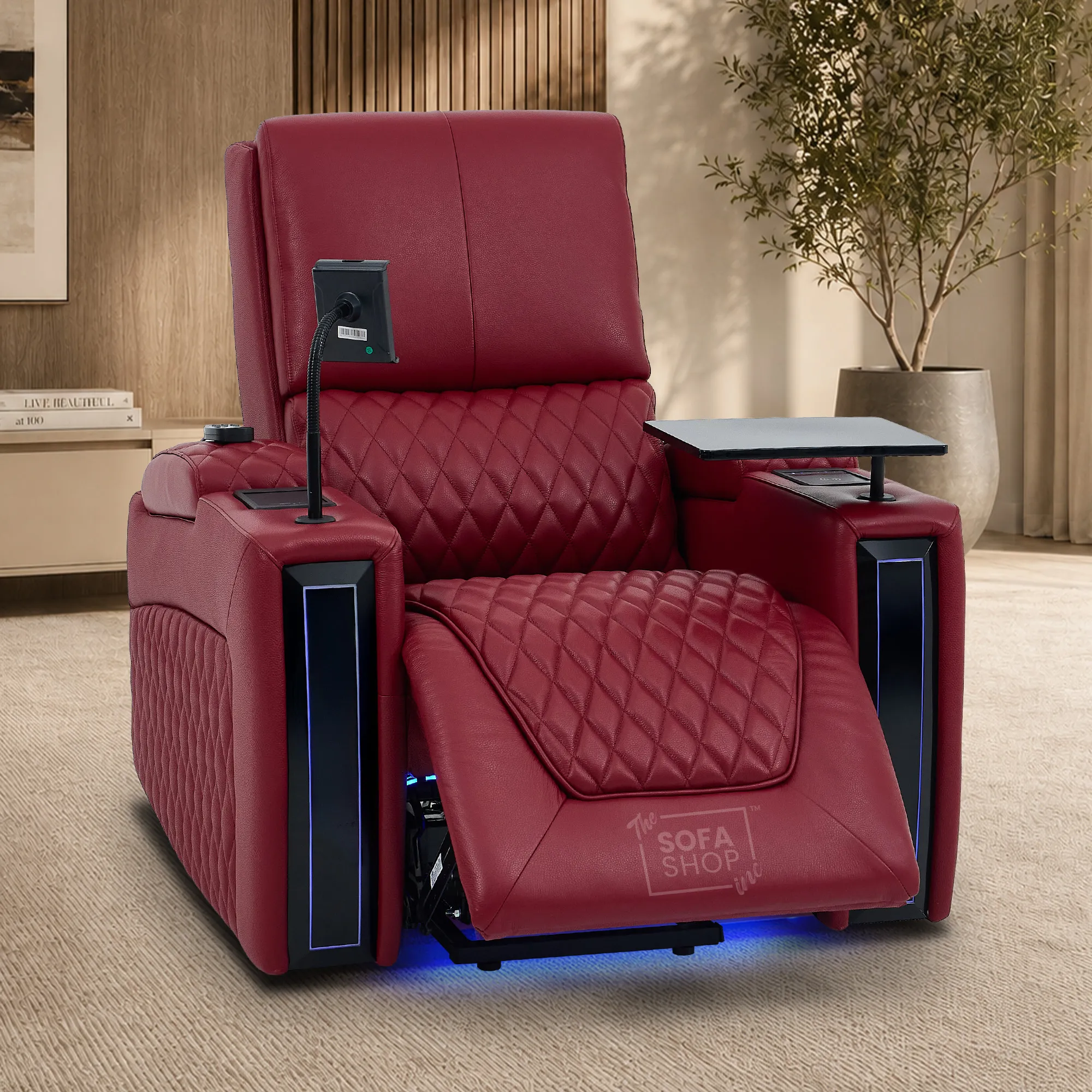 Riser Recliner Chair in Red Real Leather | Hi-Tech Armchair with Dual Motor Lift + Vibration Massage+ Heated Lumbar + Cooling, Heating Cupholders + Power Headrest | Assisi | The Sofa Shop - Image 3
