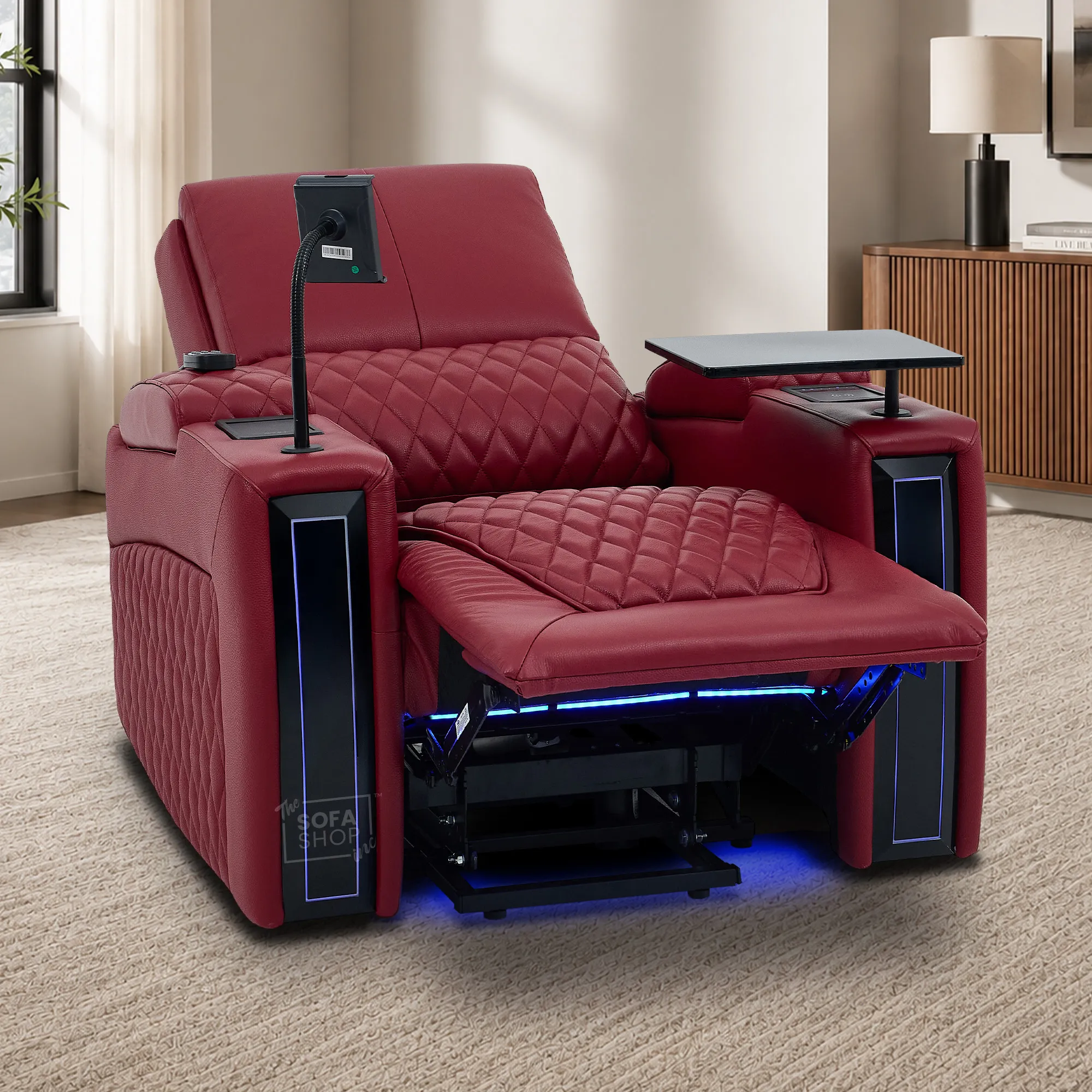Riser Recliner Chair in Red Real Leather | Hi-Tech Armchair with Dual Motor Lift + Vibration Massage+ Heated Lumbar + Cooling, Heating Cupholders + Power Headrest | Assisi | The Sofa Shop - Image 5