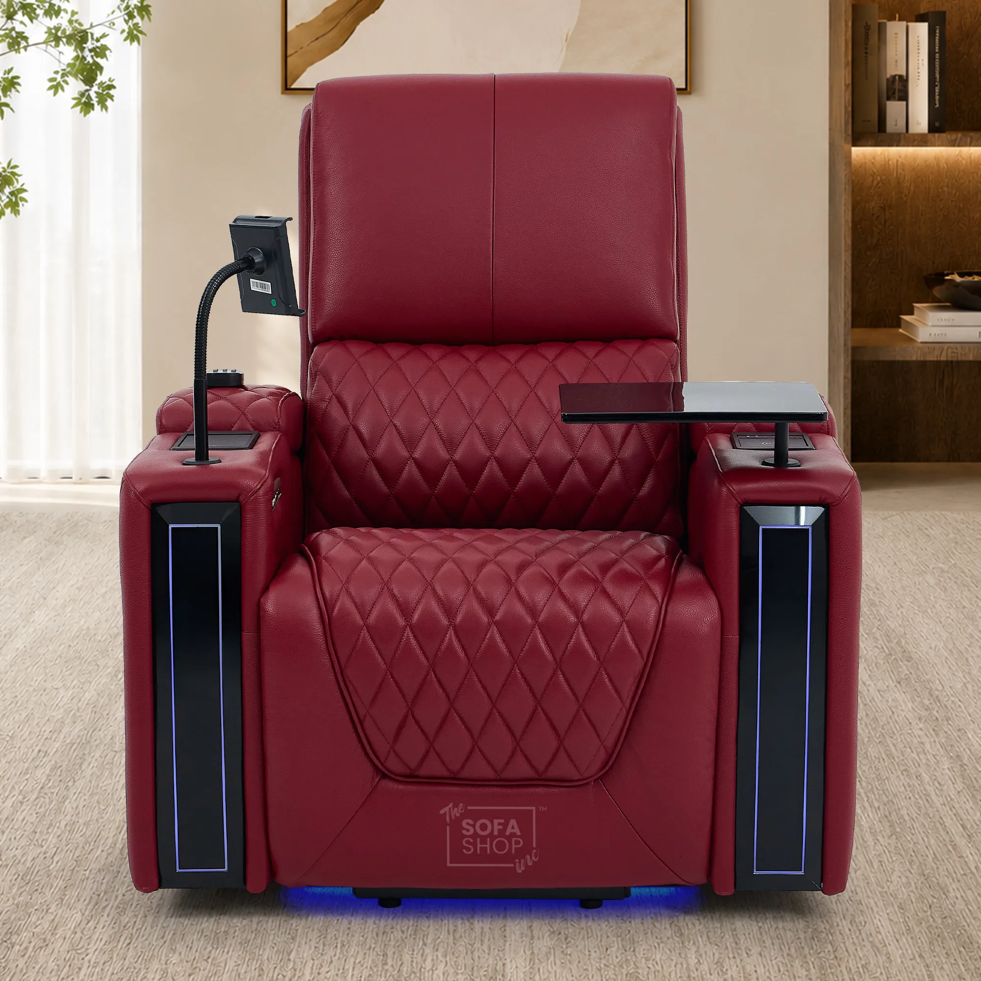 Riser Recliner Chair in Red Real Leather | Hi-Tech Armchair with Dual Motor Lift + Vibration Massage+ Heated Lumbar + Cooling, Heating Cupholders + Power Headrest | Assisi | The Sofa Shop - Image 6