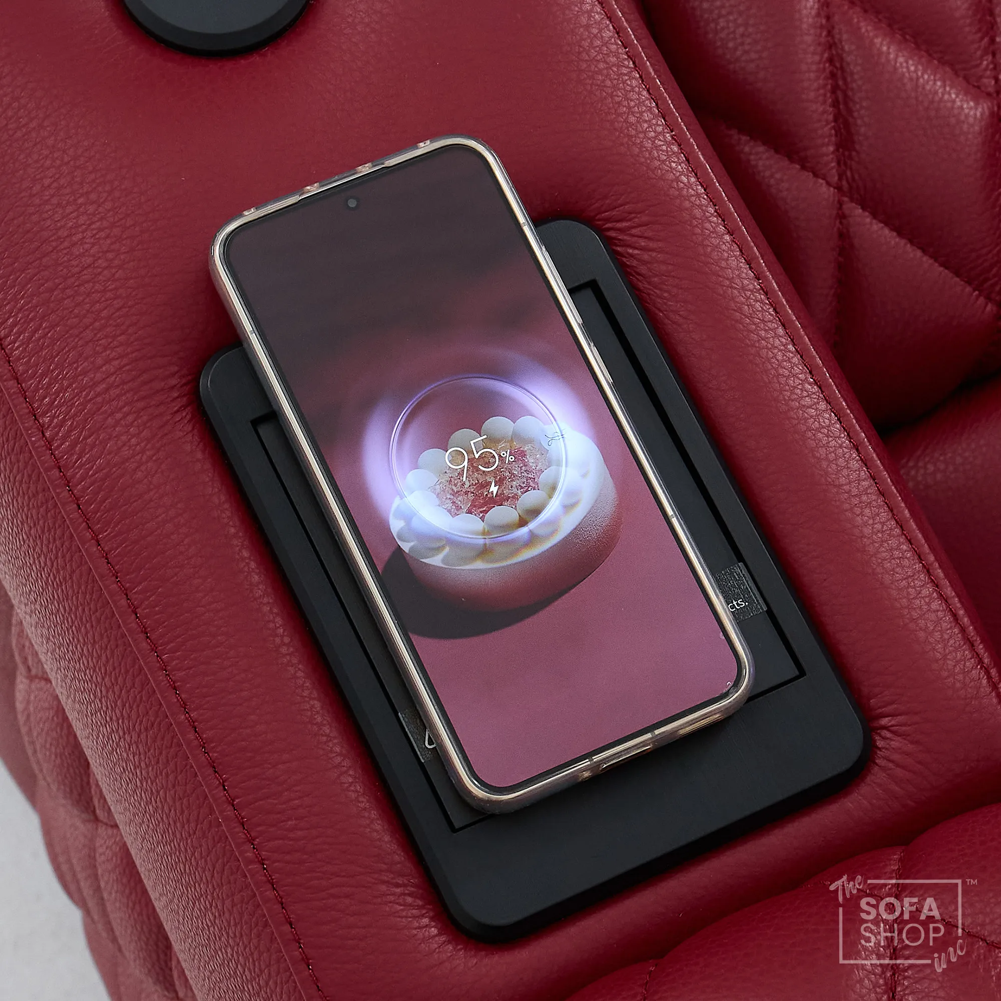 Riser Recliner Chair in Red Real Leather | Hi-Tech Armchair with Dual Motor Lift + Vibration Massage+ Heated Lumbar + Cooling, Heating Cupholders + Power Headrest | Assisi | The Sofa Shop - Image 9