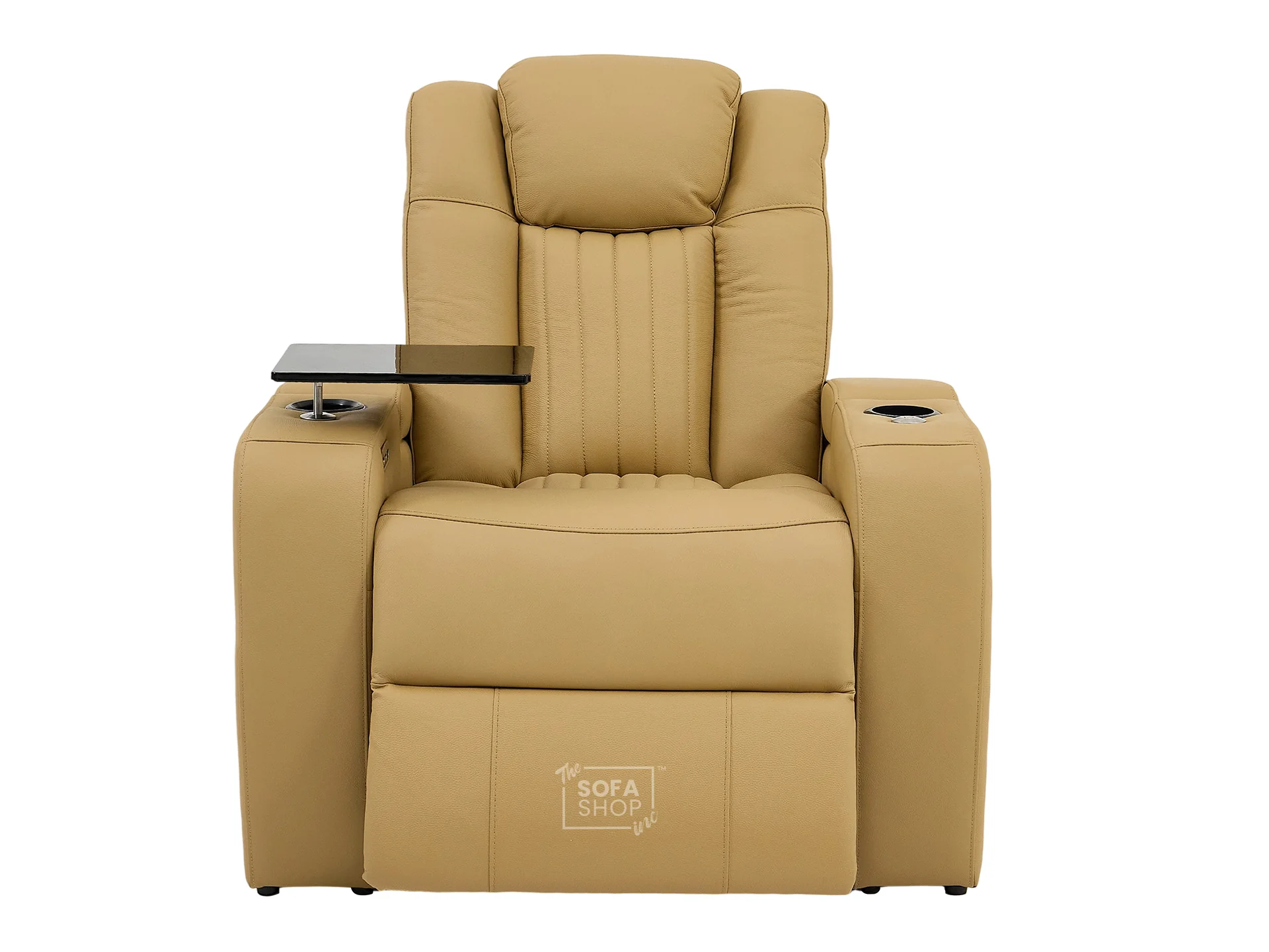 1 Seater Tan Real Leather Electric Recliner Cinema Chair | Recliner Sofa With 8-Point Massage, Power Headrest, Detachable Food Tray Table & LED Cup Holder | Capri | The Sofa Shop - Image 16