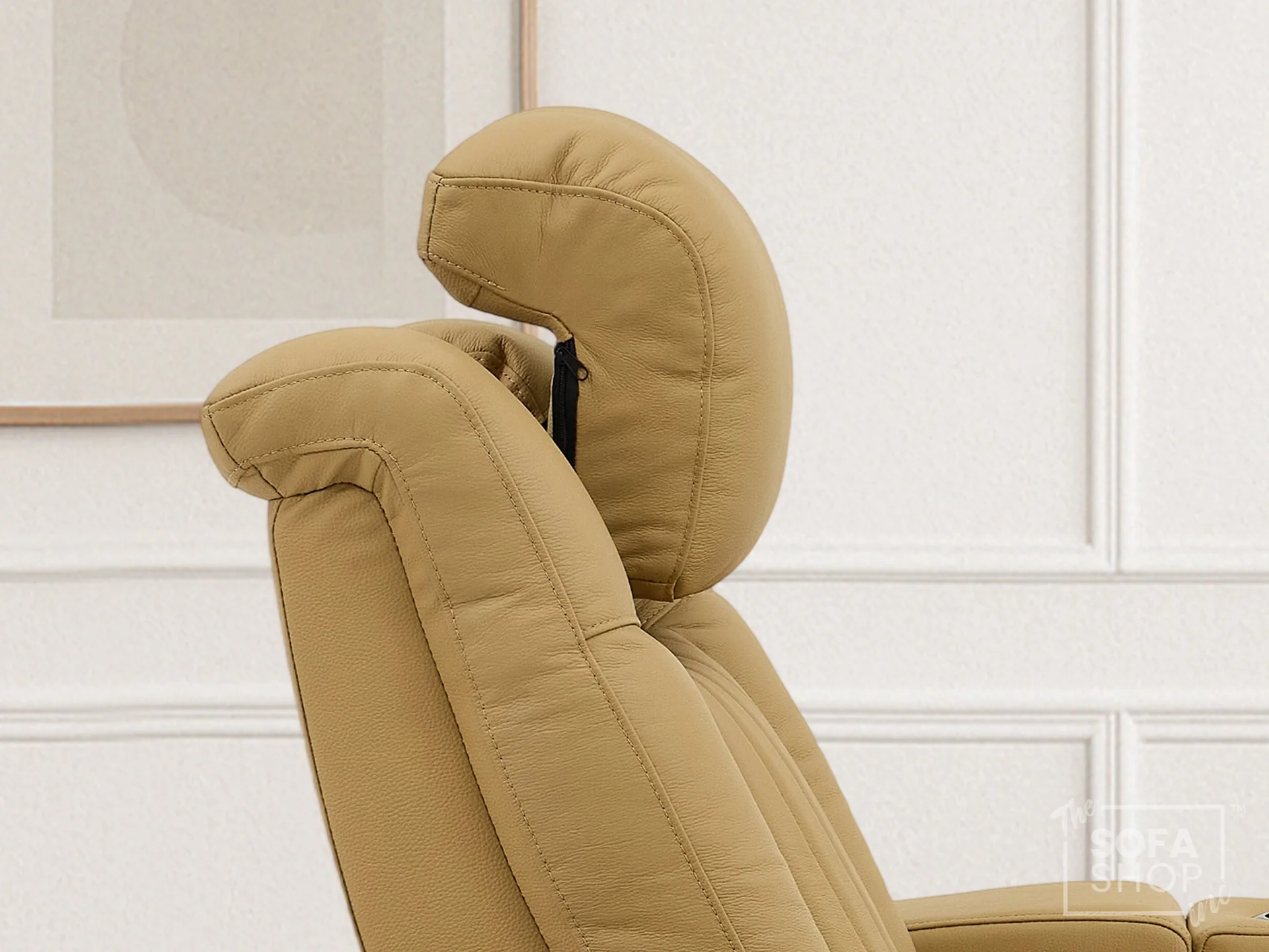 1 Seater Tan Real Leather Electric Recliner Cinema Chair | Recliner Sofa With 8-Point Massage, Power Headrest, Detachable Food Tray Table & LED Cup Holder | Capri | The Sofa Shop - Image 6