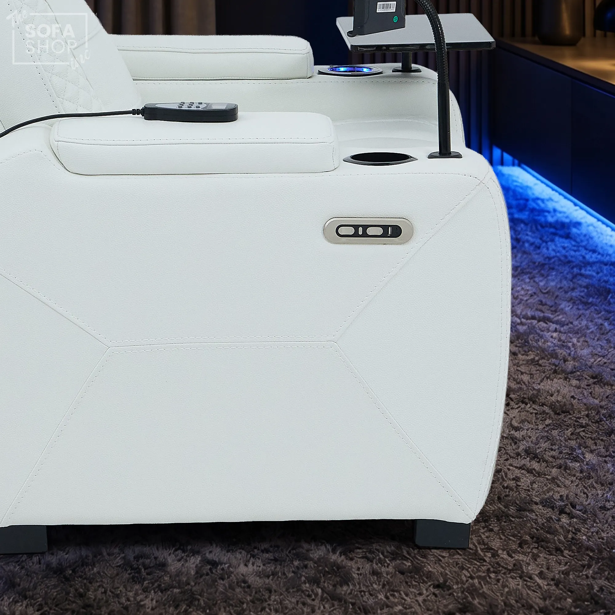 1 Seater Cinema Chair in White Genuine Leather | Hi-Tech Cinema Chair with Power Recline + Power Headrest + Vibration Massage + Heated Lumbar | Napoli | The Sofa Shop - Image 14