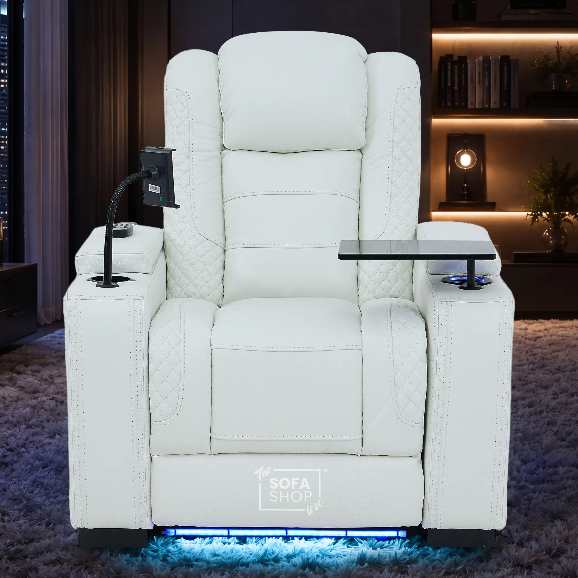 1 Seater Cinema Chair in White Genuine Leather | Hi-Tech Cinema Chair with Power Recline + Power Headrest + Vibration Massage + Heated Lumbar | Napoli | The Sofa Shop - Image 2